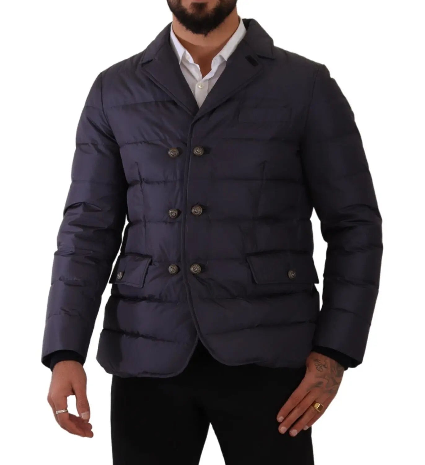 Blue Silk Goat Coat Blouson Winter Jacket - ventzia