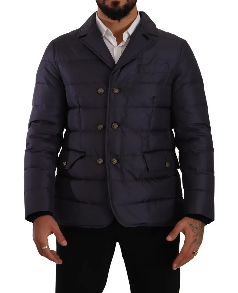 Blue Silk Goat Coat Blouson Winter Jacket - ventzia