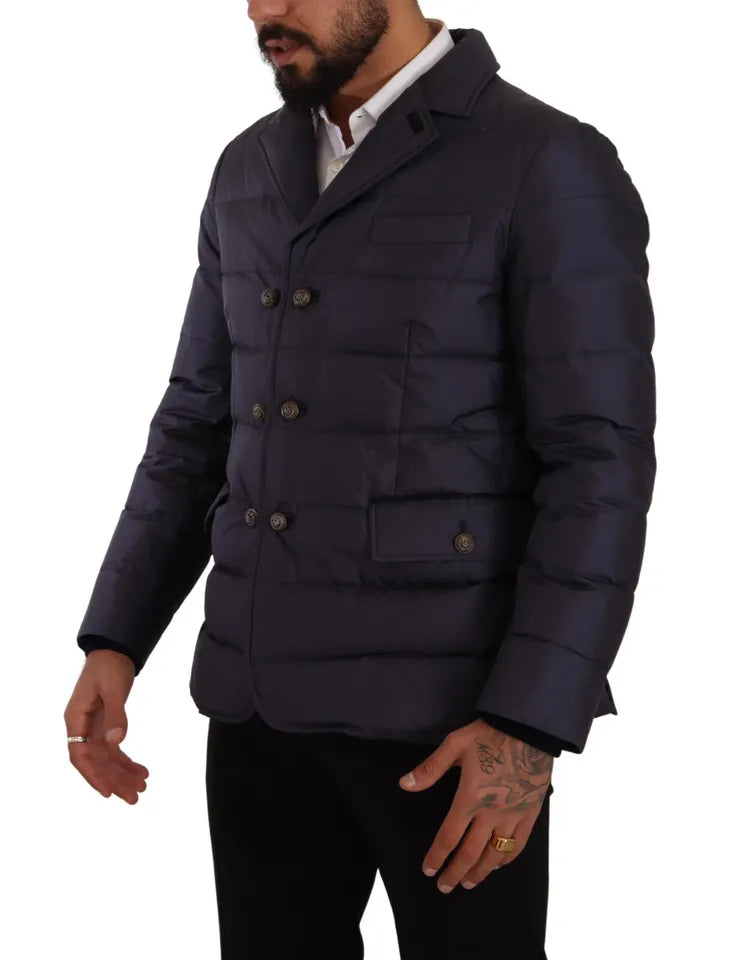 Blue Silk Goat Coat Blouson Winter Jacket - ventzia
