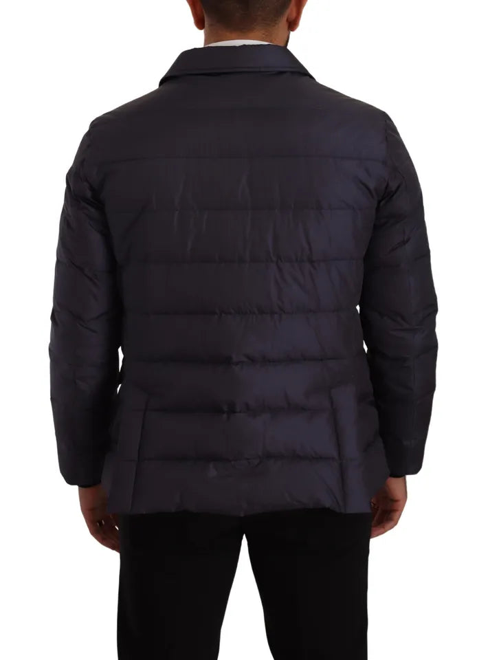 Blue Silk Goat Coat Blouson Winter Jacket - ventzia