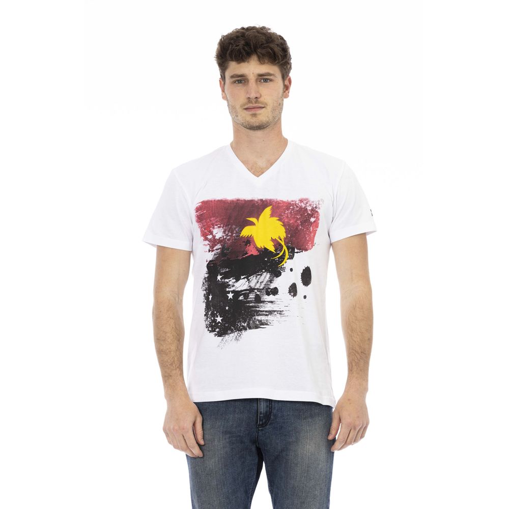 White Cotton Men's V-Neck T-Shirt - ventzia