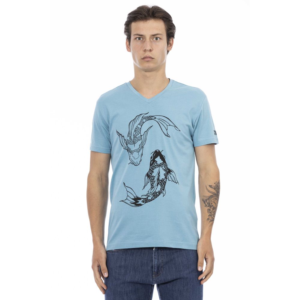 Light Blue Cotton Men T-Shirt - ventzia