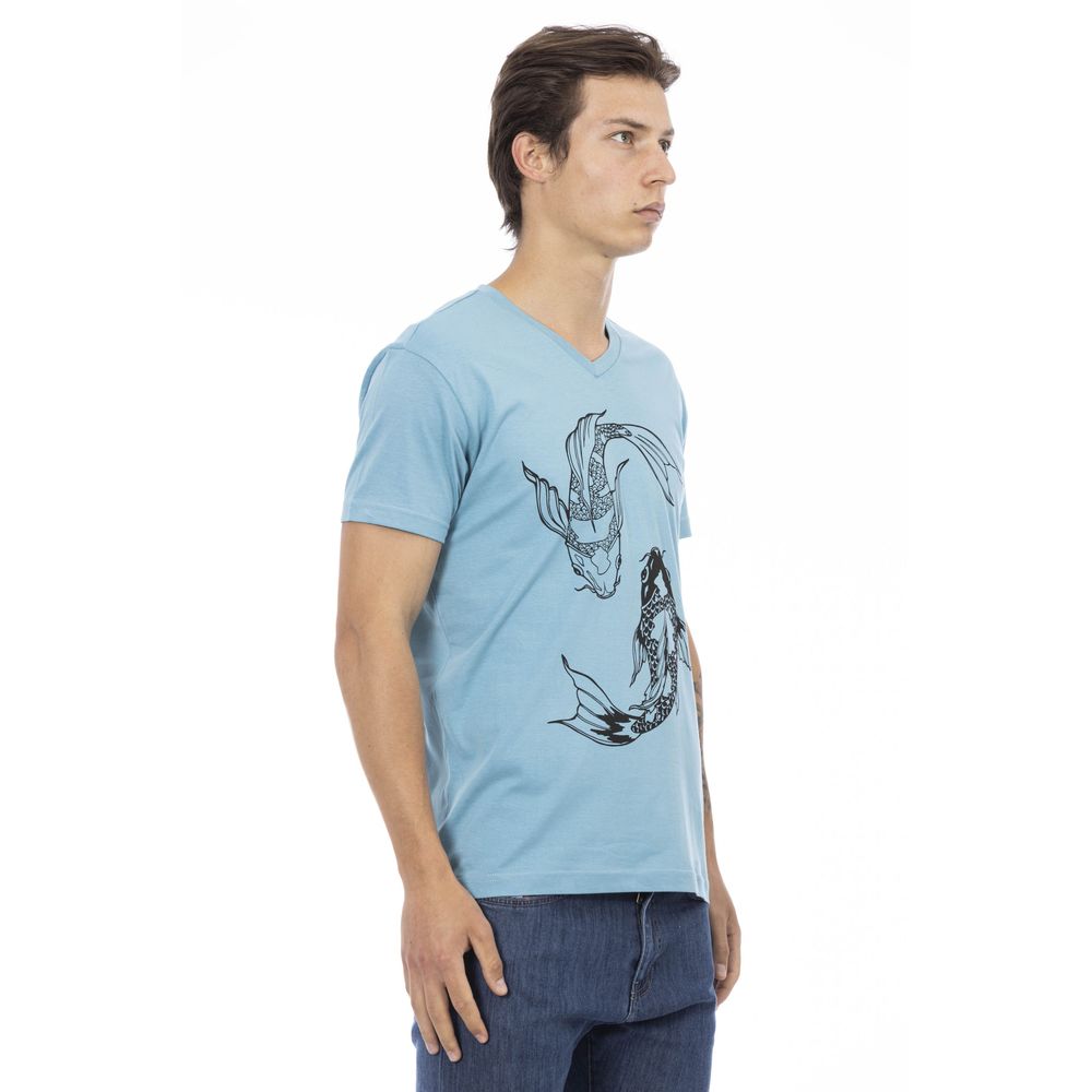 Light Blue Cotton Men T-Shirt - ventzia