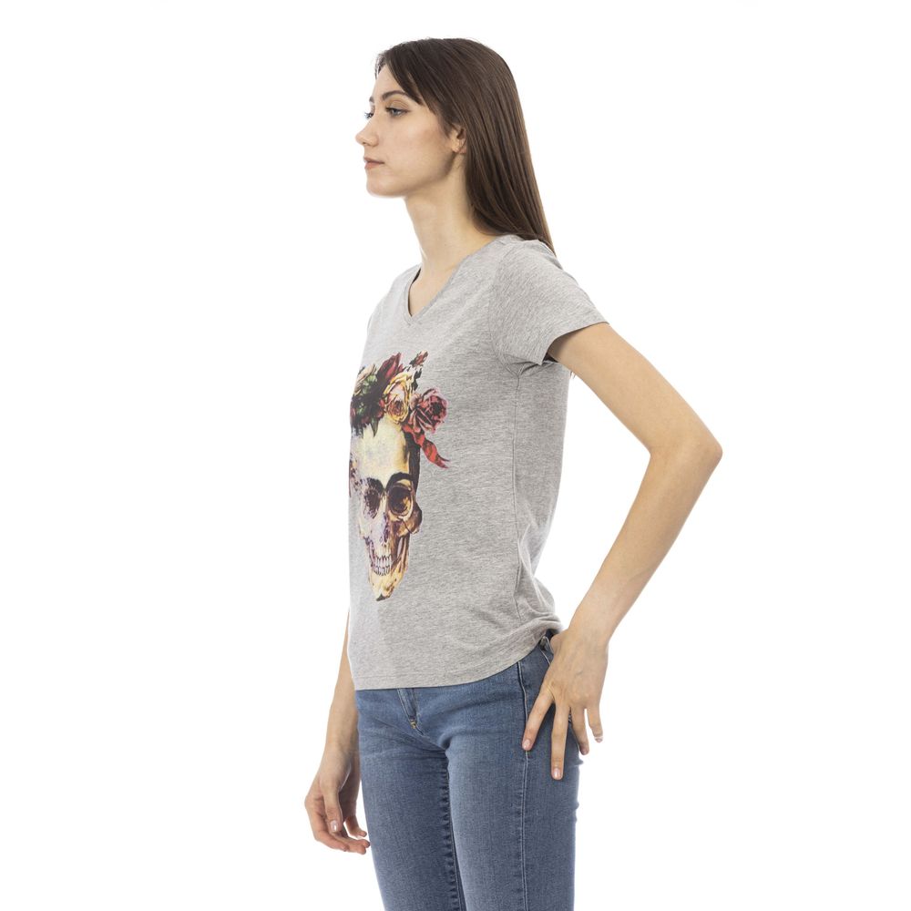 Gray Cotton Women V-Neck Top - ventzia