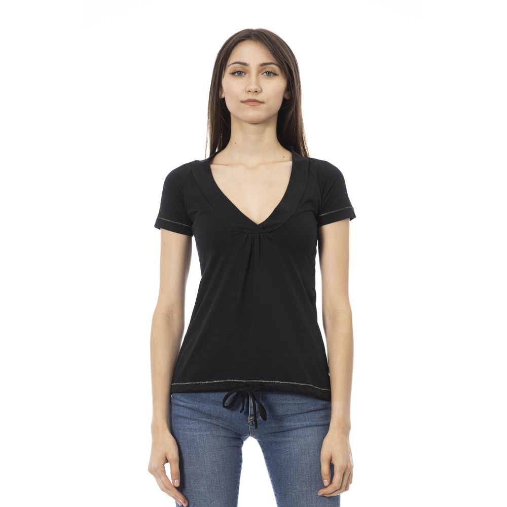 Black Cotton Women T-Shirt - ventzia