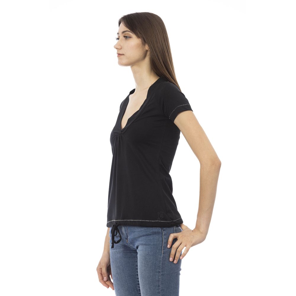 Black Cotton Women T-Shirt - ventzia