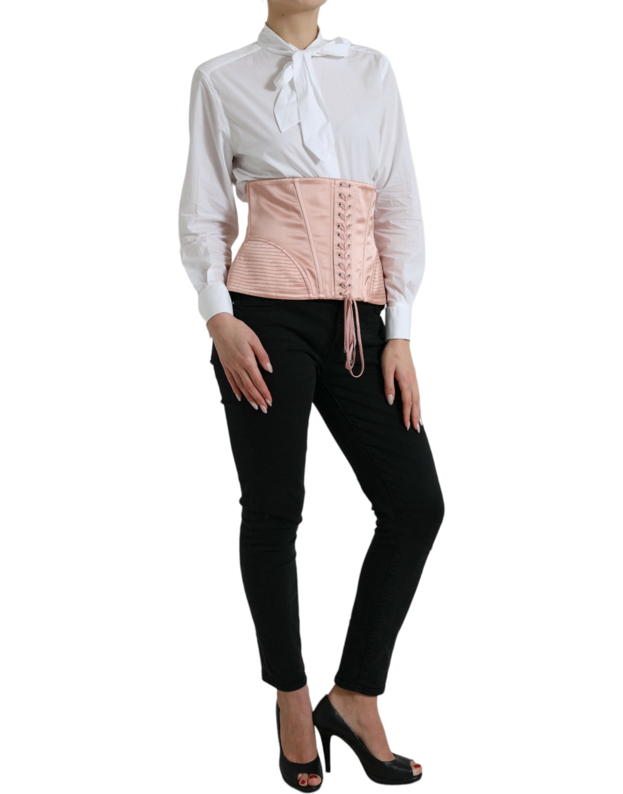 Pink Silk Stretch Belt Waist Strap Corset Top - ventzia