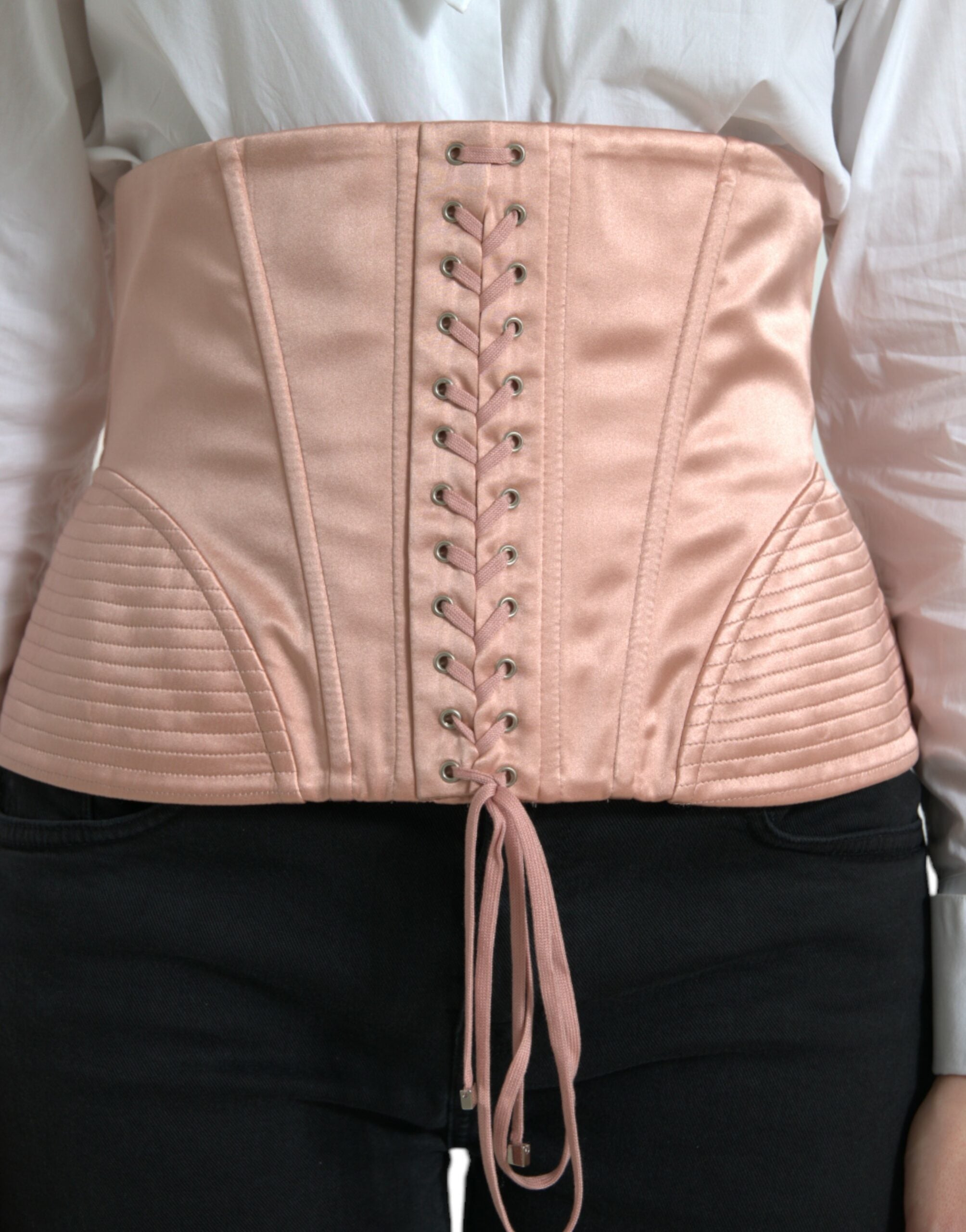 Pink Silk Stretch Belt Waist Strap Corset Top - ventzia