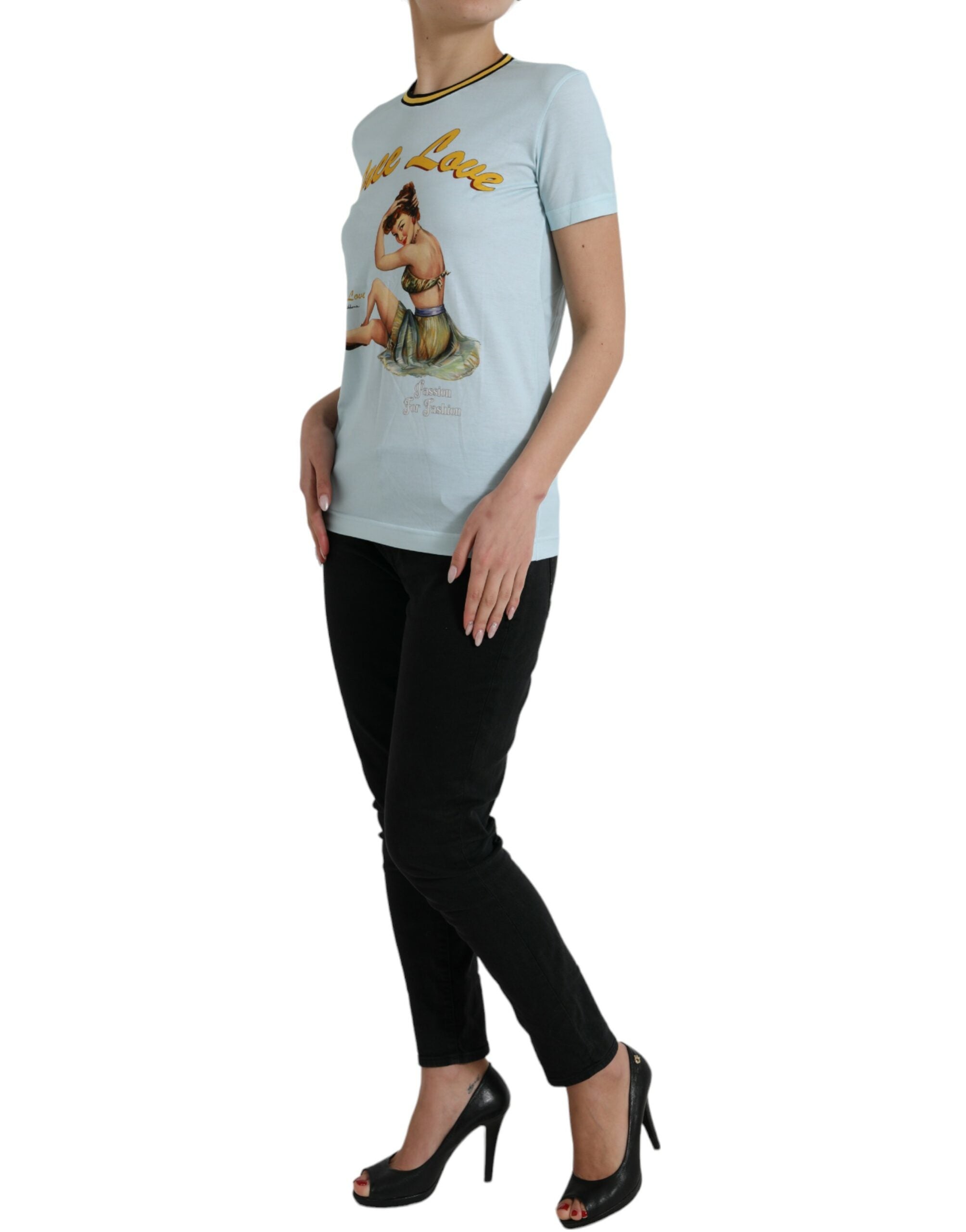 Light Blue Cotton Free Love Crew Neck T-shirt - ventzia