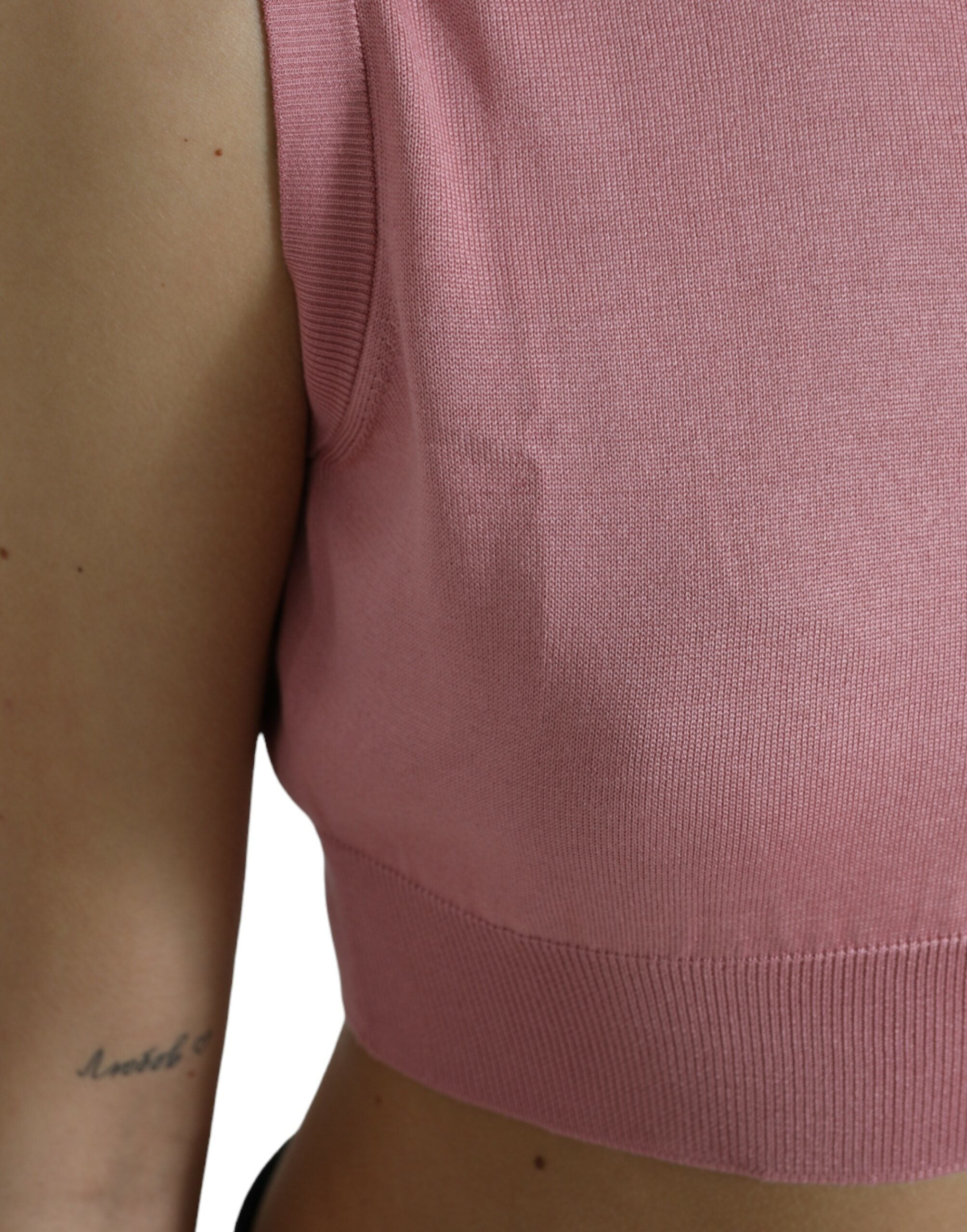 Pink Crew Neck Cropped Sleeveless Tank Top - ventzia