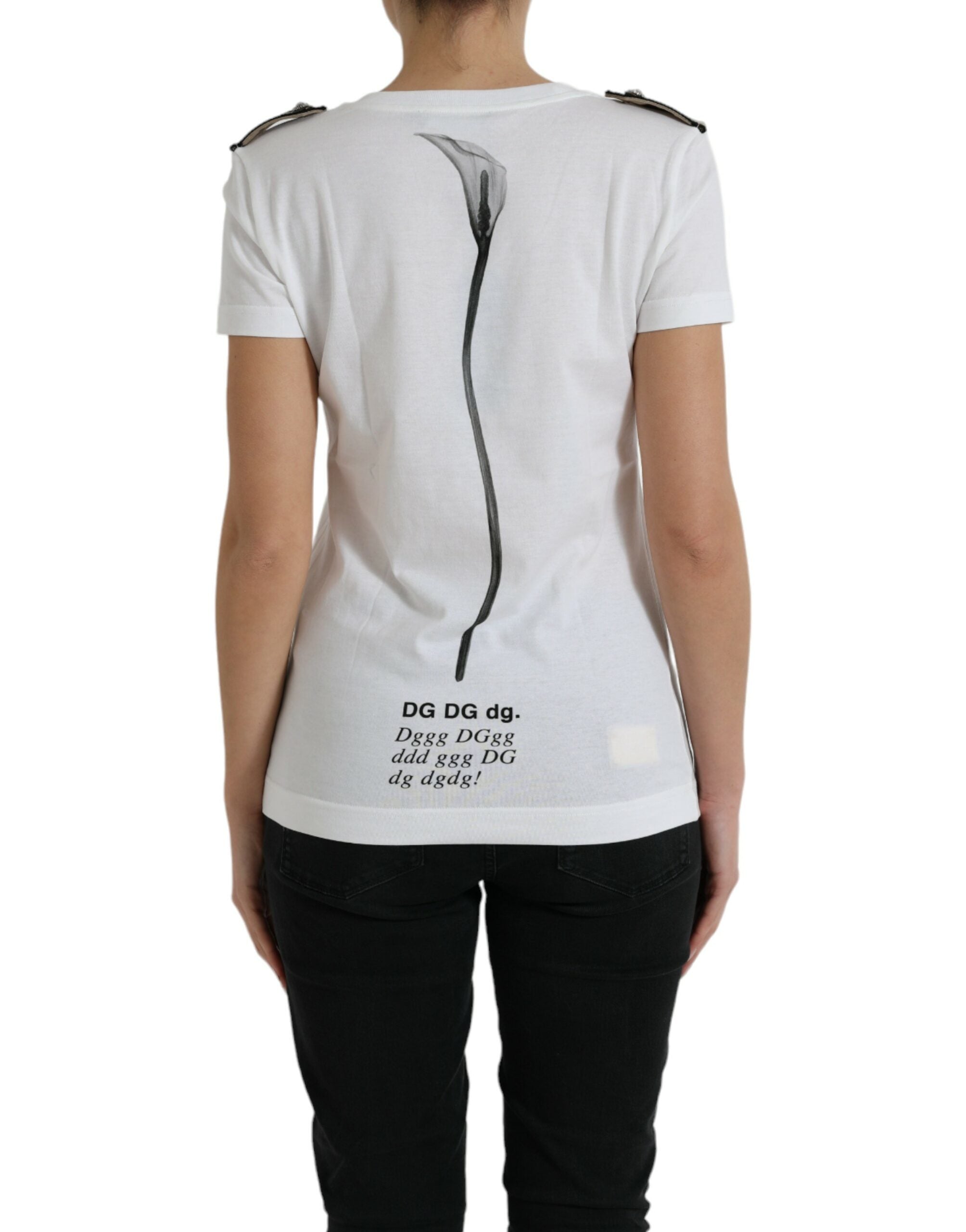 White Black Roses Crewneck Cotton T-shirt - ventzia