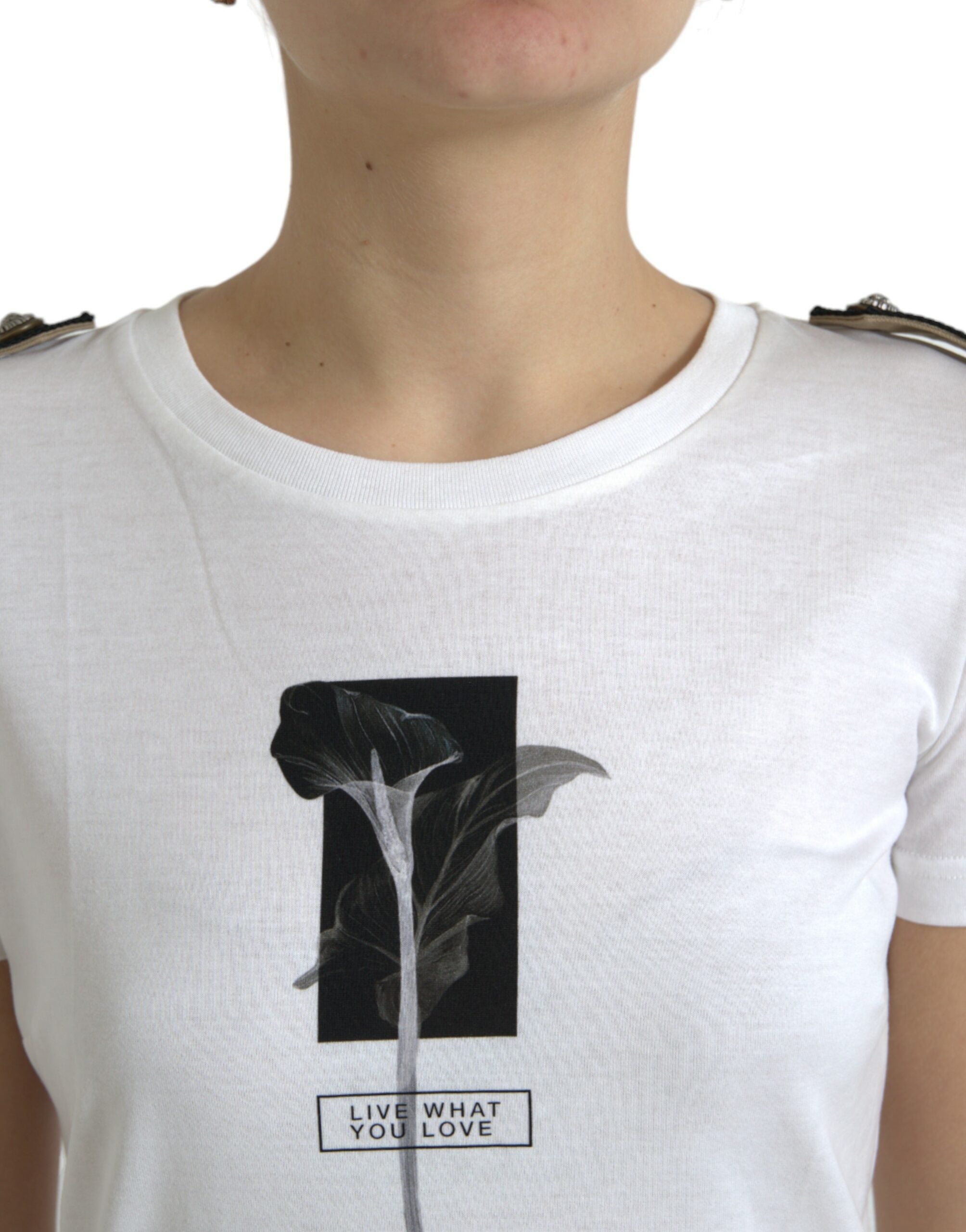 White Black Roses Crewneck Cotton T-shirt - ventzia