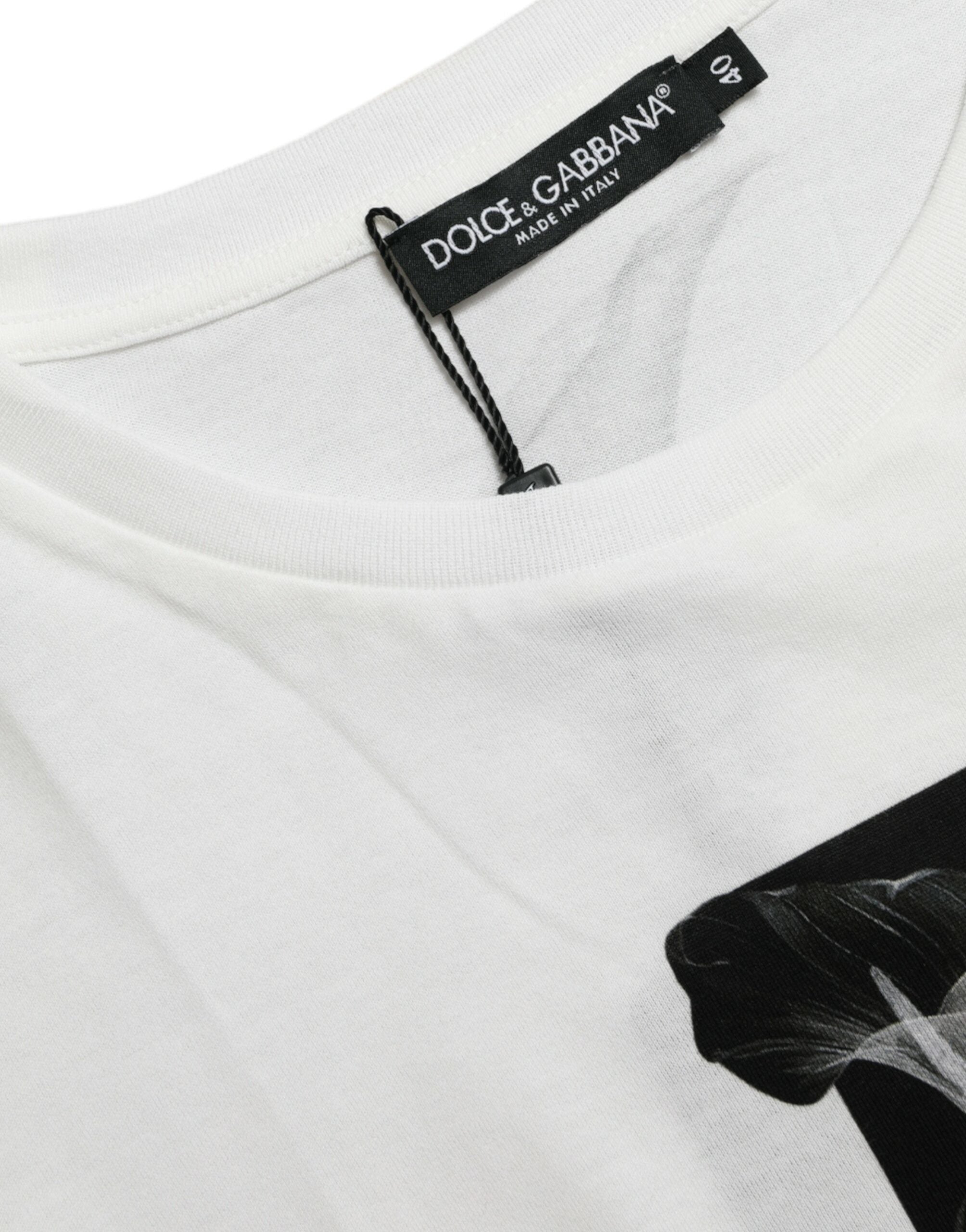 White Black Roses Crewneck Cotton T-shirt - ventzia