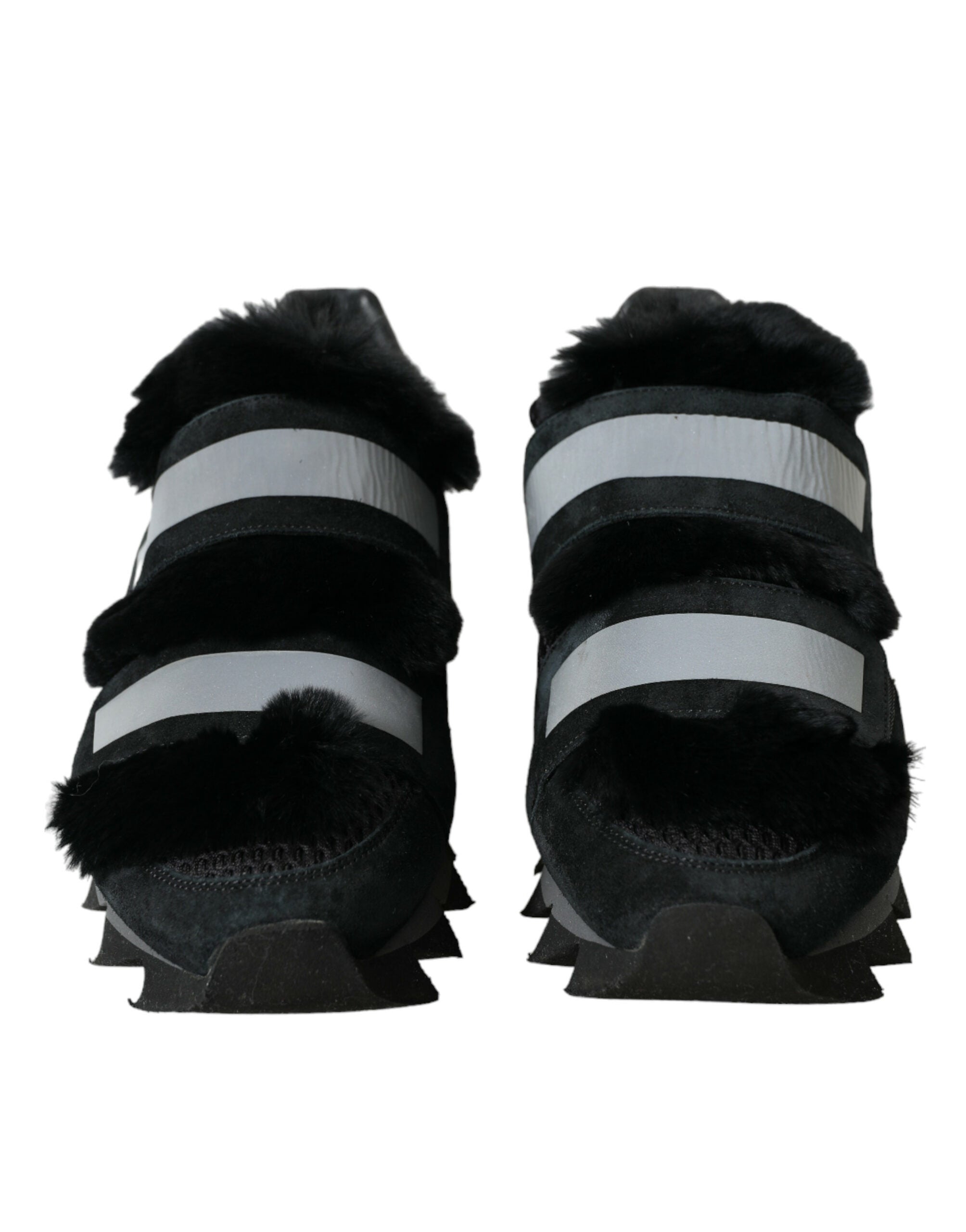 Black Fur Embellished Suede Sneakers Shoes - ventzia