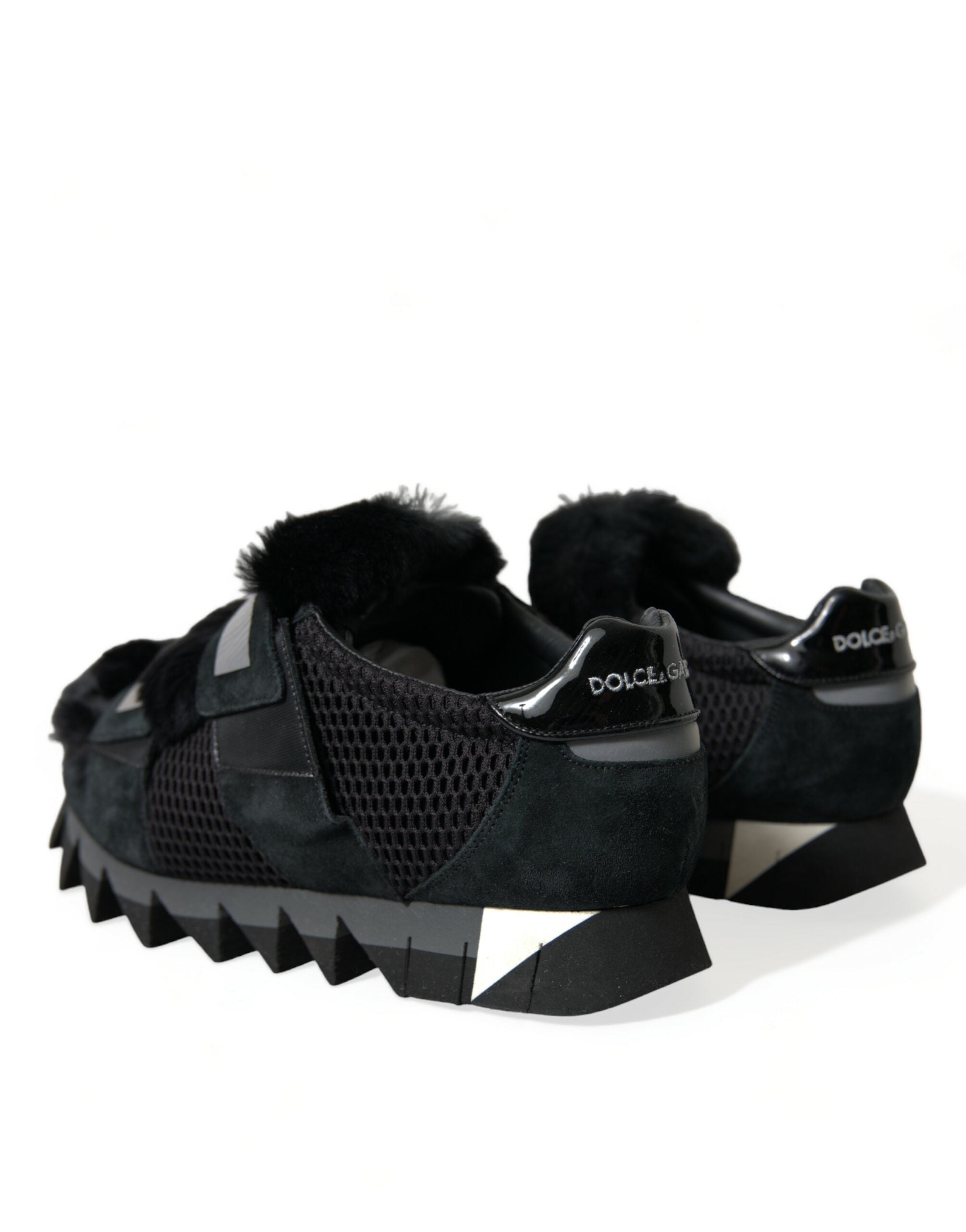 Black Fur Embellished Suede Sneakers Shoes - ventzia