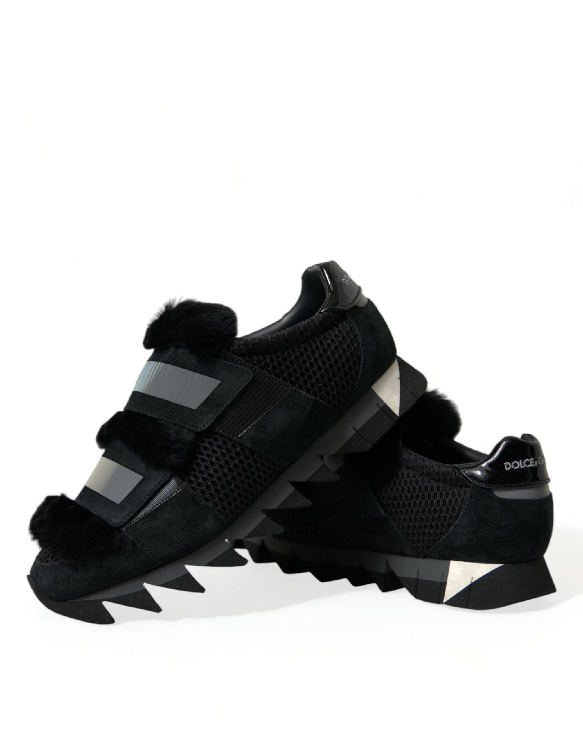 Black Fur Embellished Suede Sneakers Shoes - ventzia