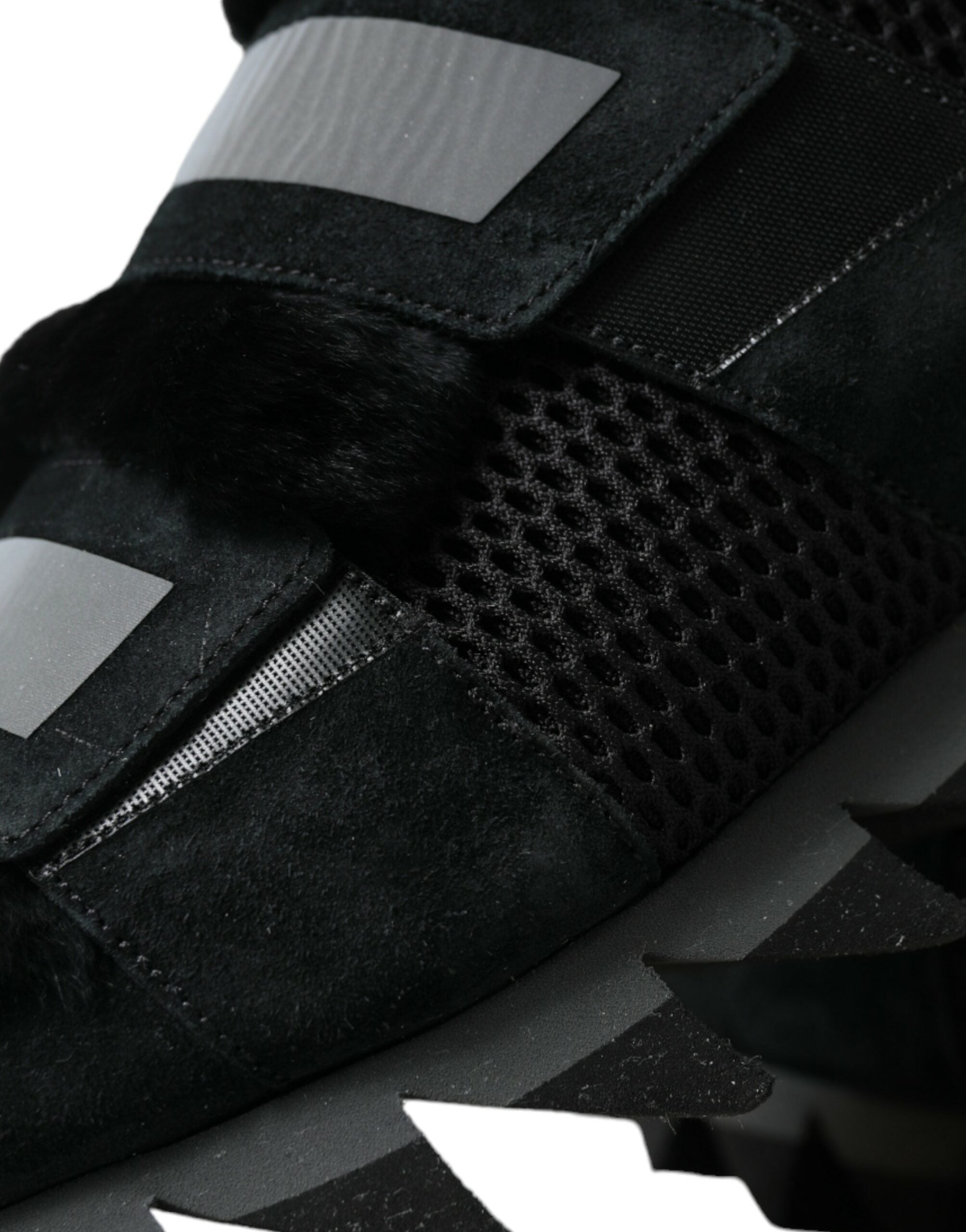 Black Fur Embellished Suede Sneakers Shoes - ventzia