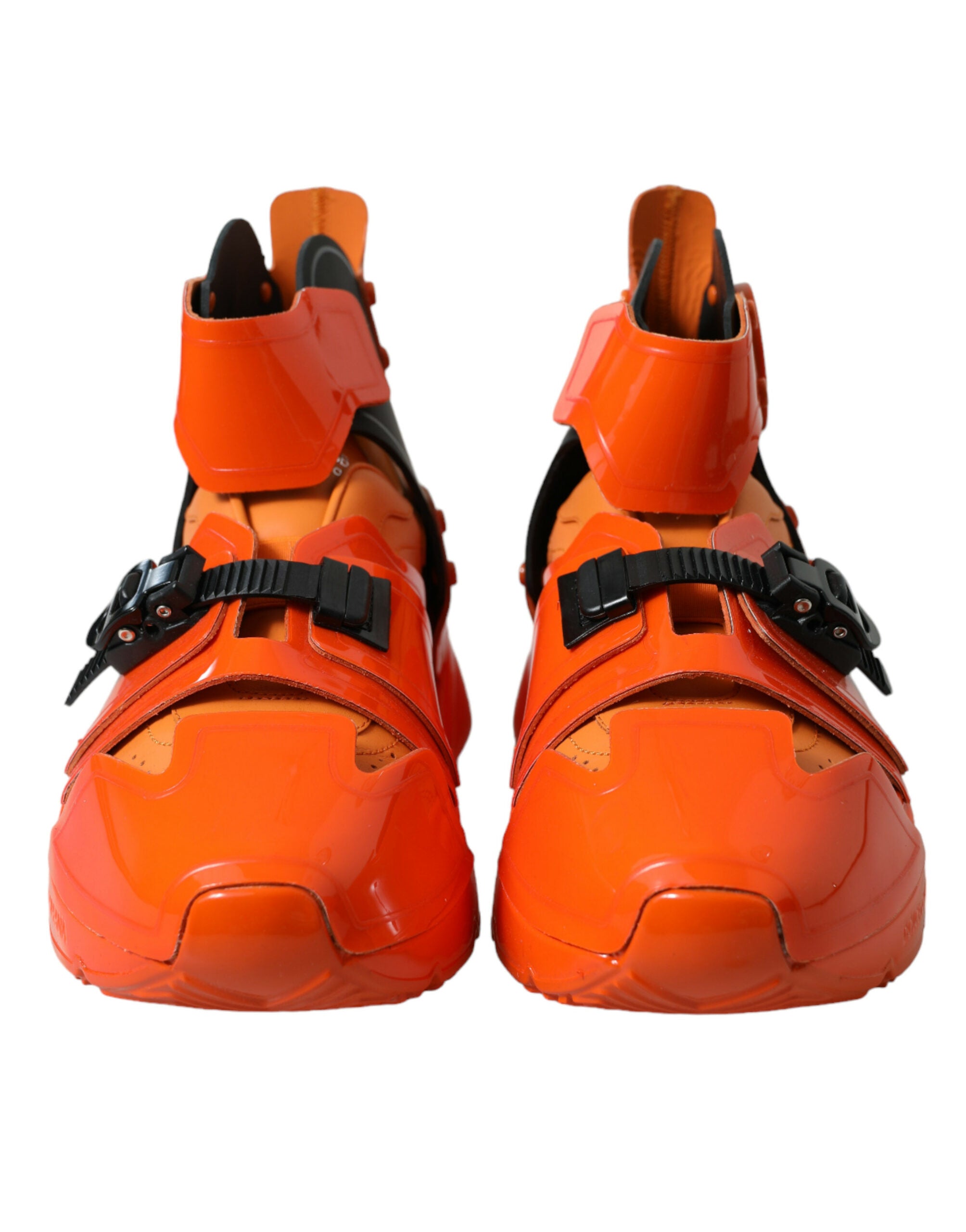 Orange Multi Panel Chunky High Top Sneakers Shoes - ventzia