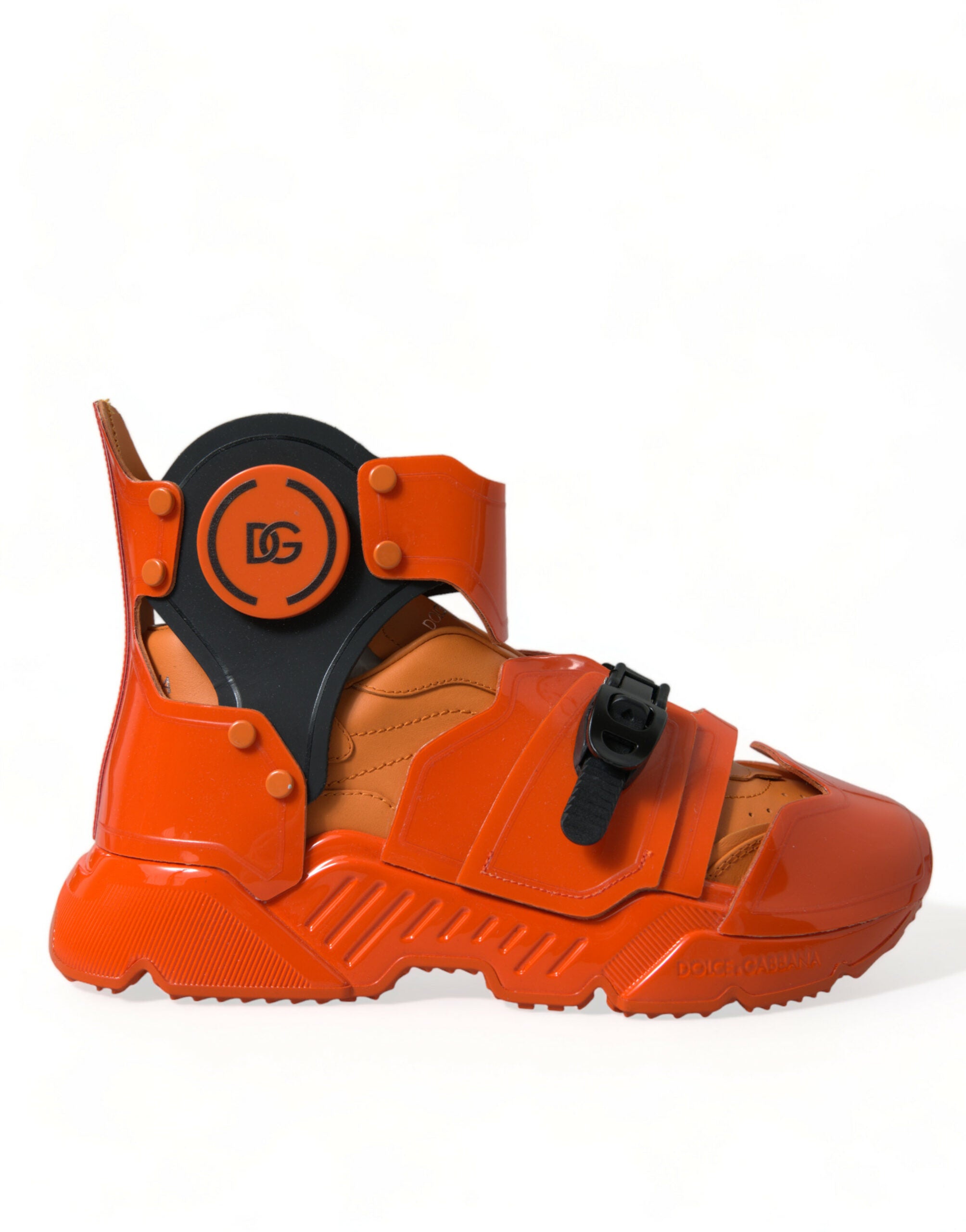 Orange Multi Panel Chunky High Top Sneakers Shoes - ventzia