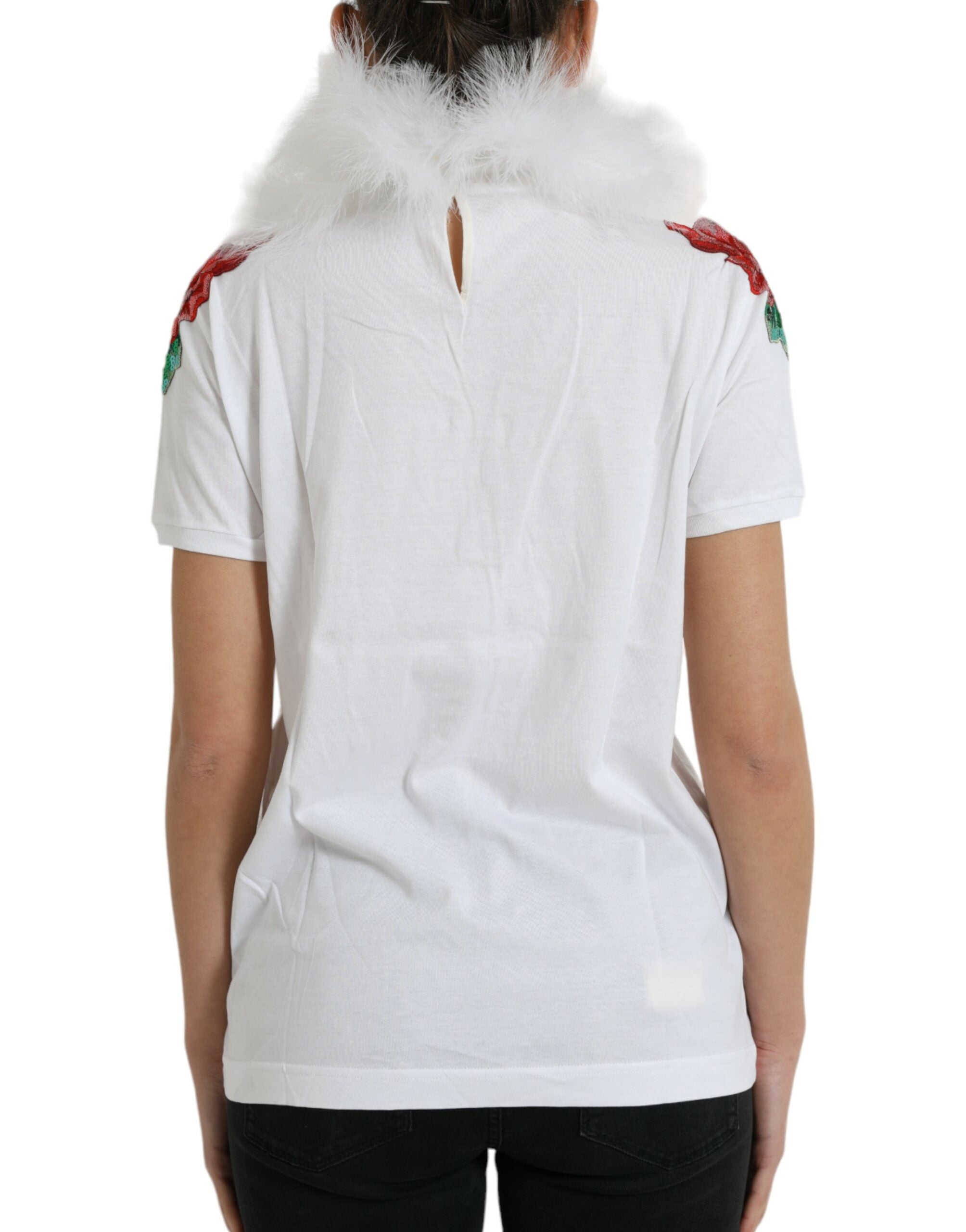 White Cotton Christmas Sequin Fur T-shirt - ventzia