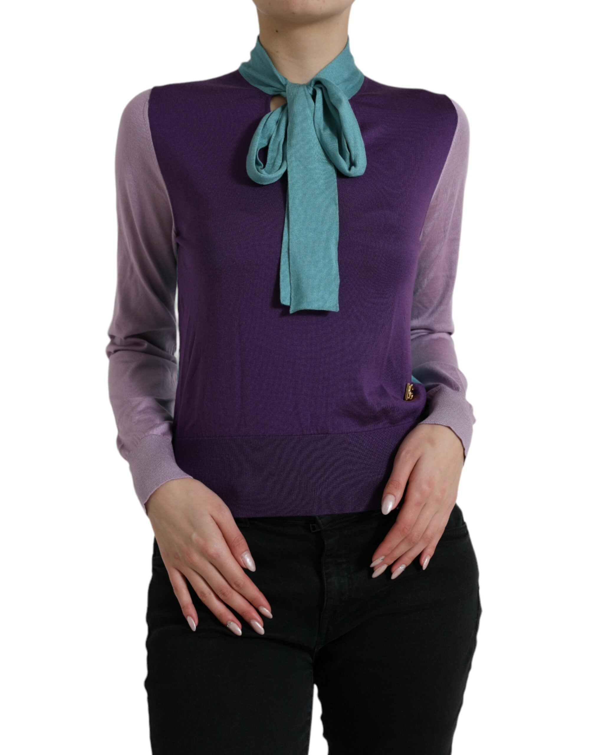 Multicolor Bow Fastening Pullover Sweater - ventzia