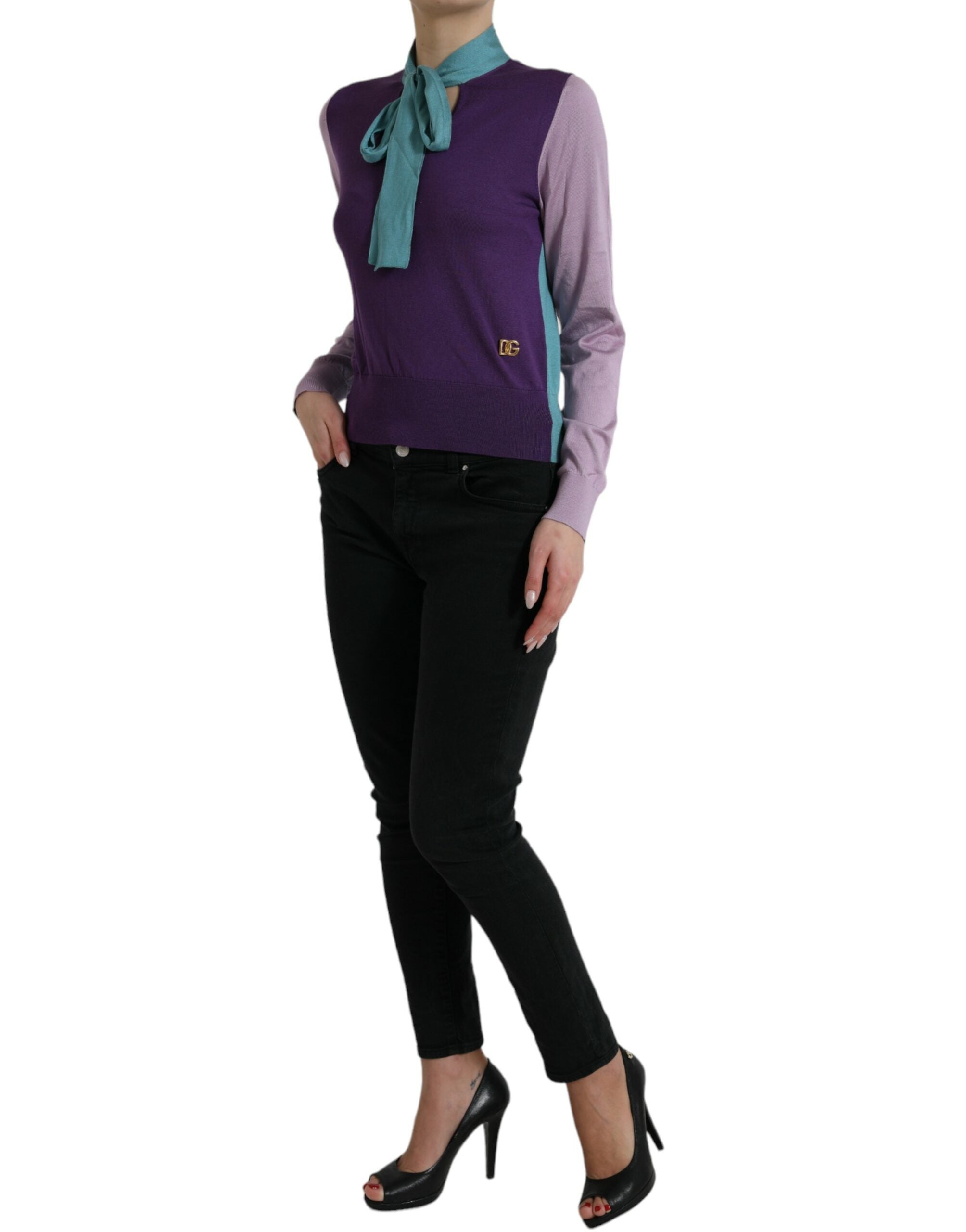 Multicolor Bow Fastening Pullover Sweater - ventzia