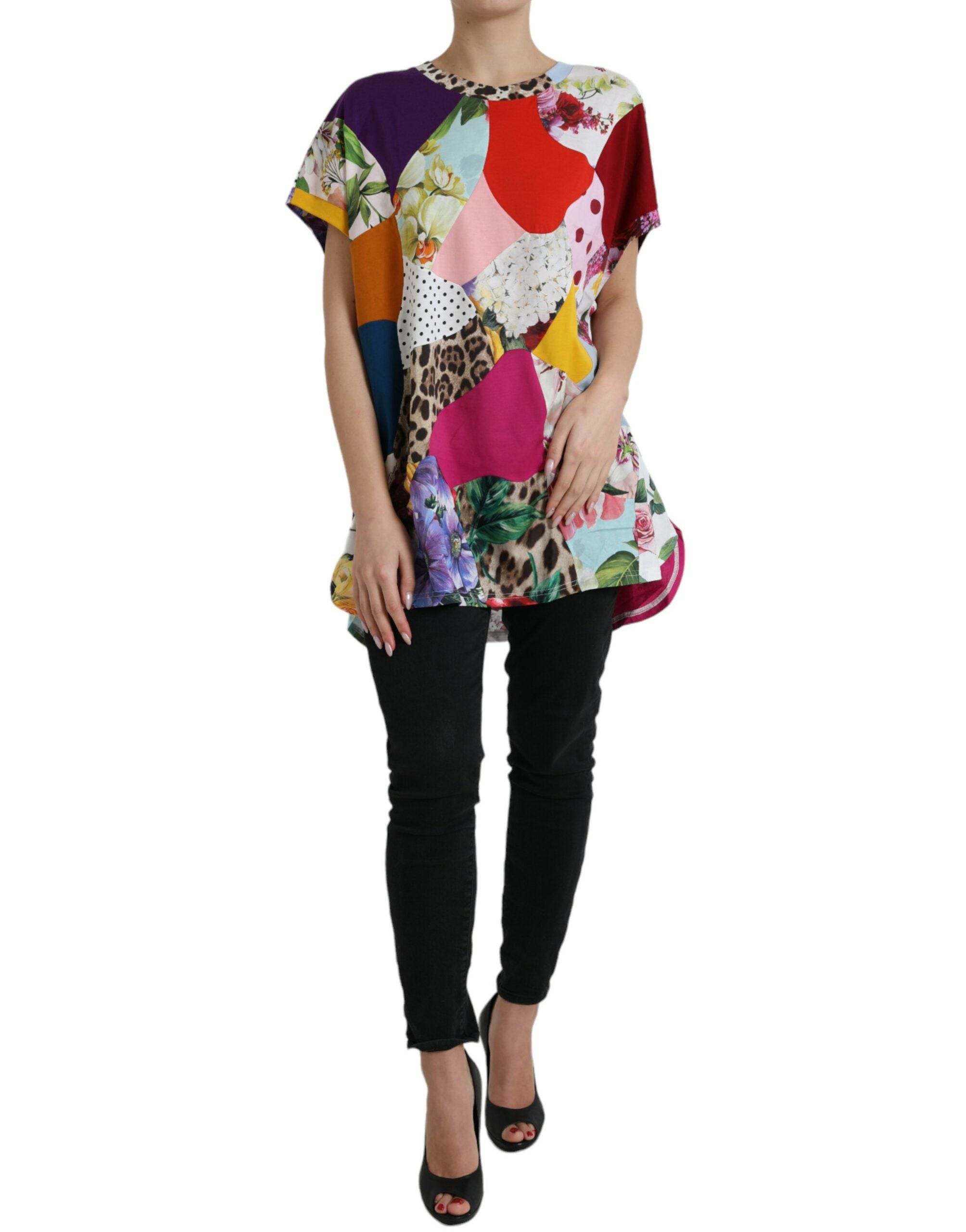 Multicolor Patchwork Cotton Silk Blouse Top - ventzia