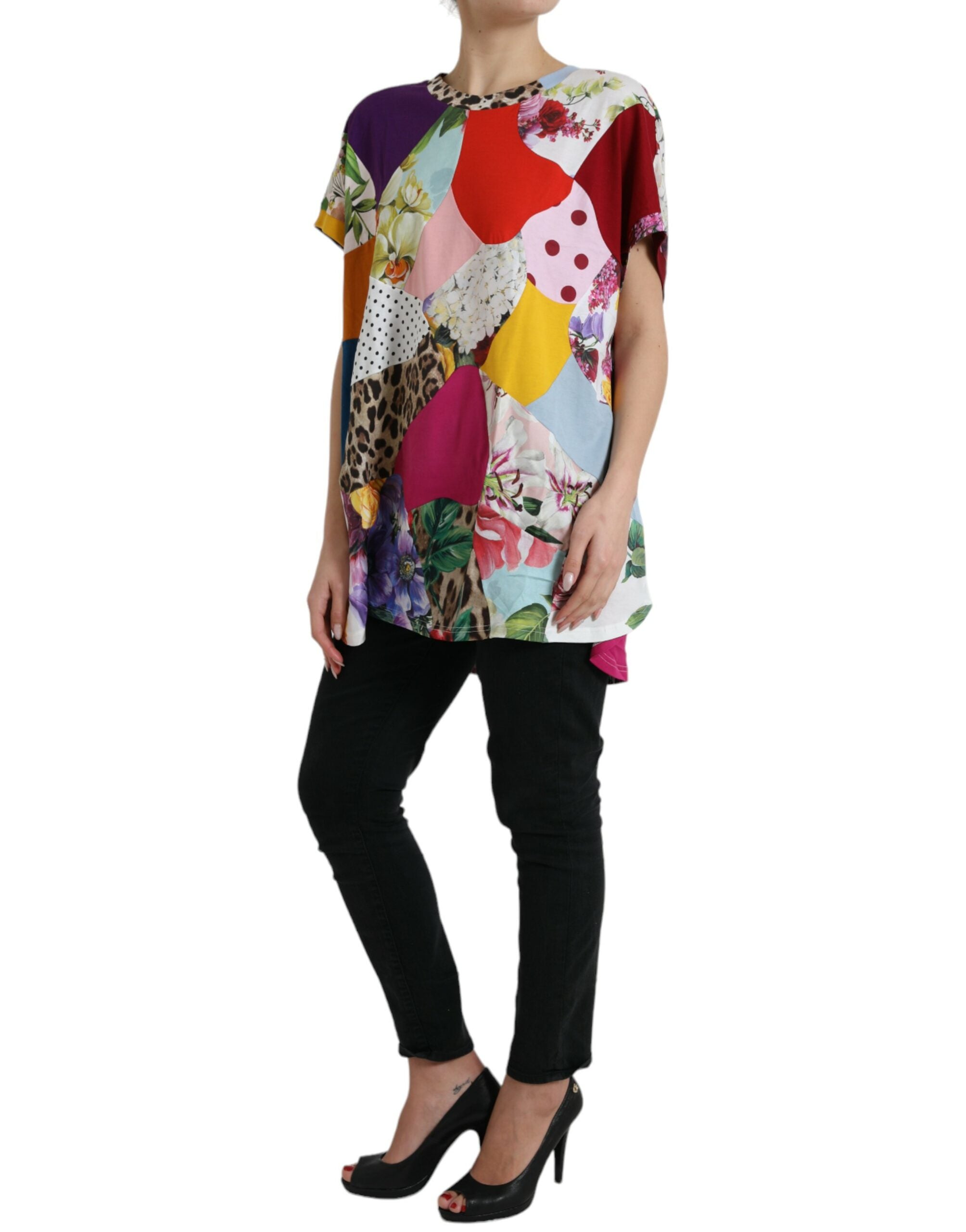 Multicolor Patchwork Cotton Silk Blouse Top - ventzia