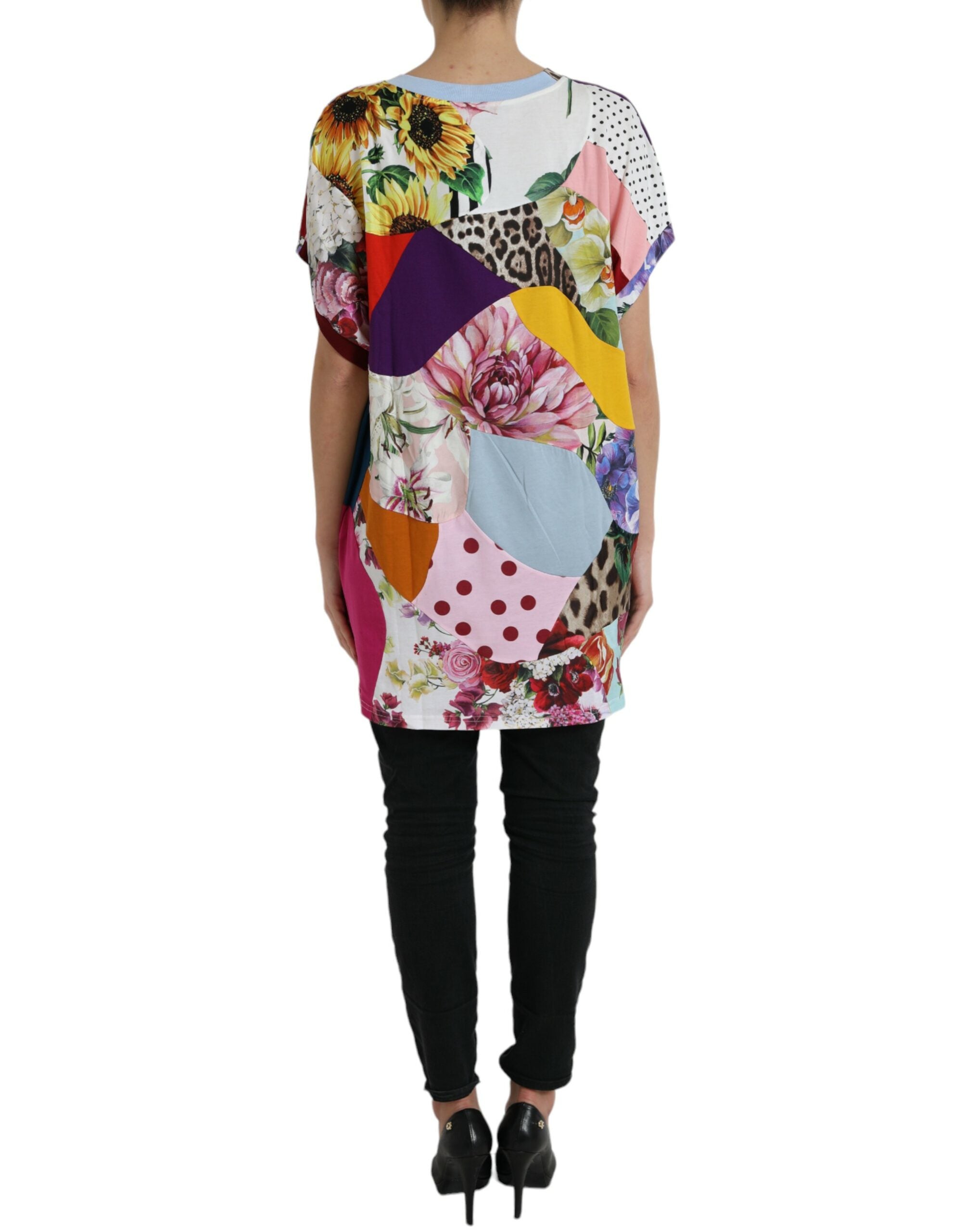 Multicolor Patchwork Cotton Silk Blouse Top - ventzia