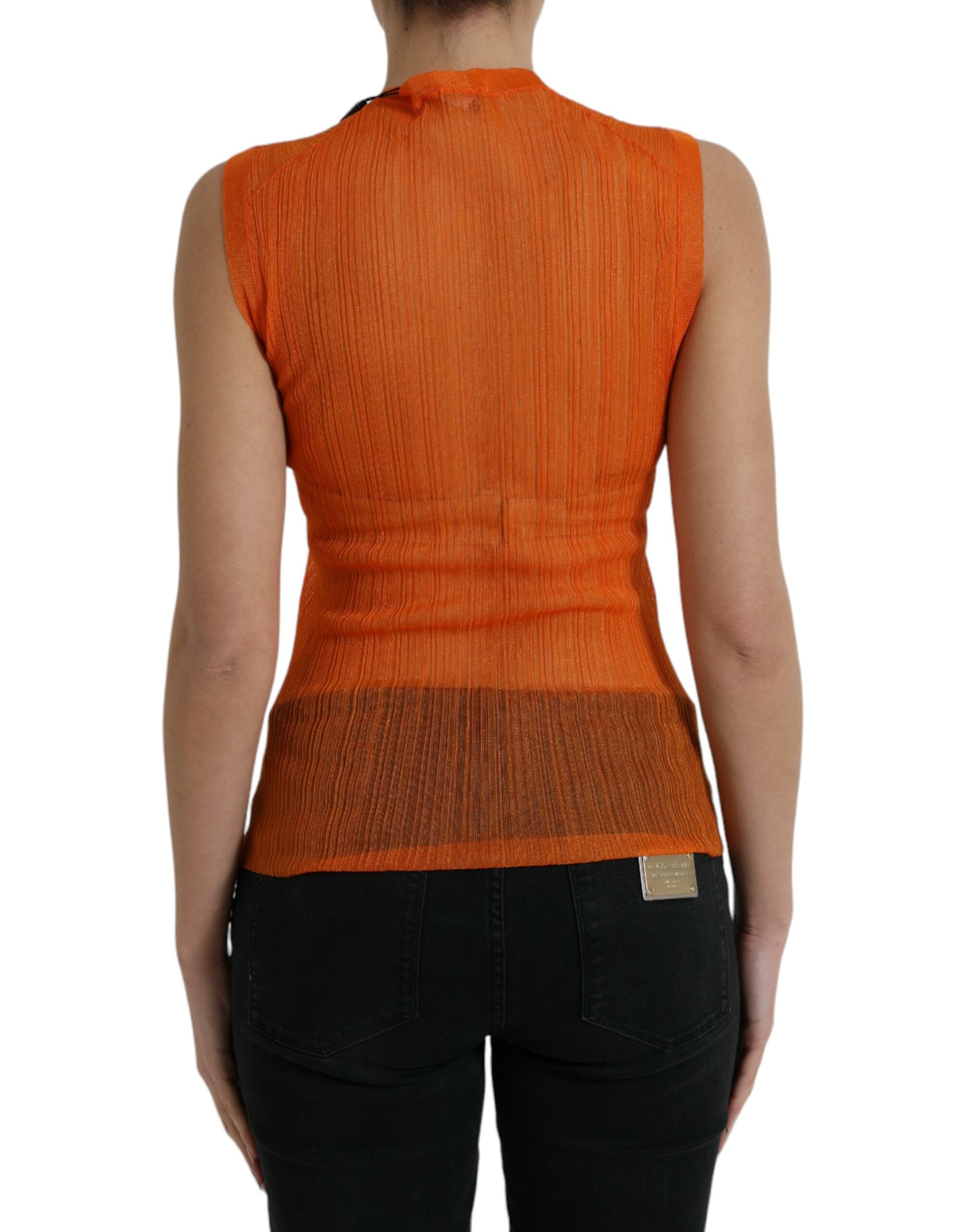Orange See Through Crew Neck Blouse Tank Top - ventzia