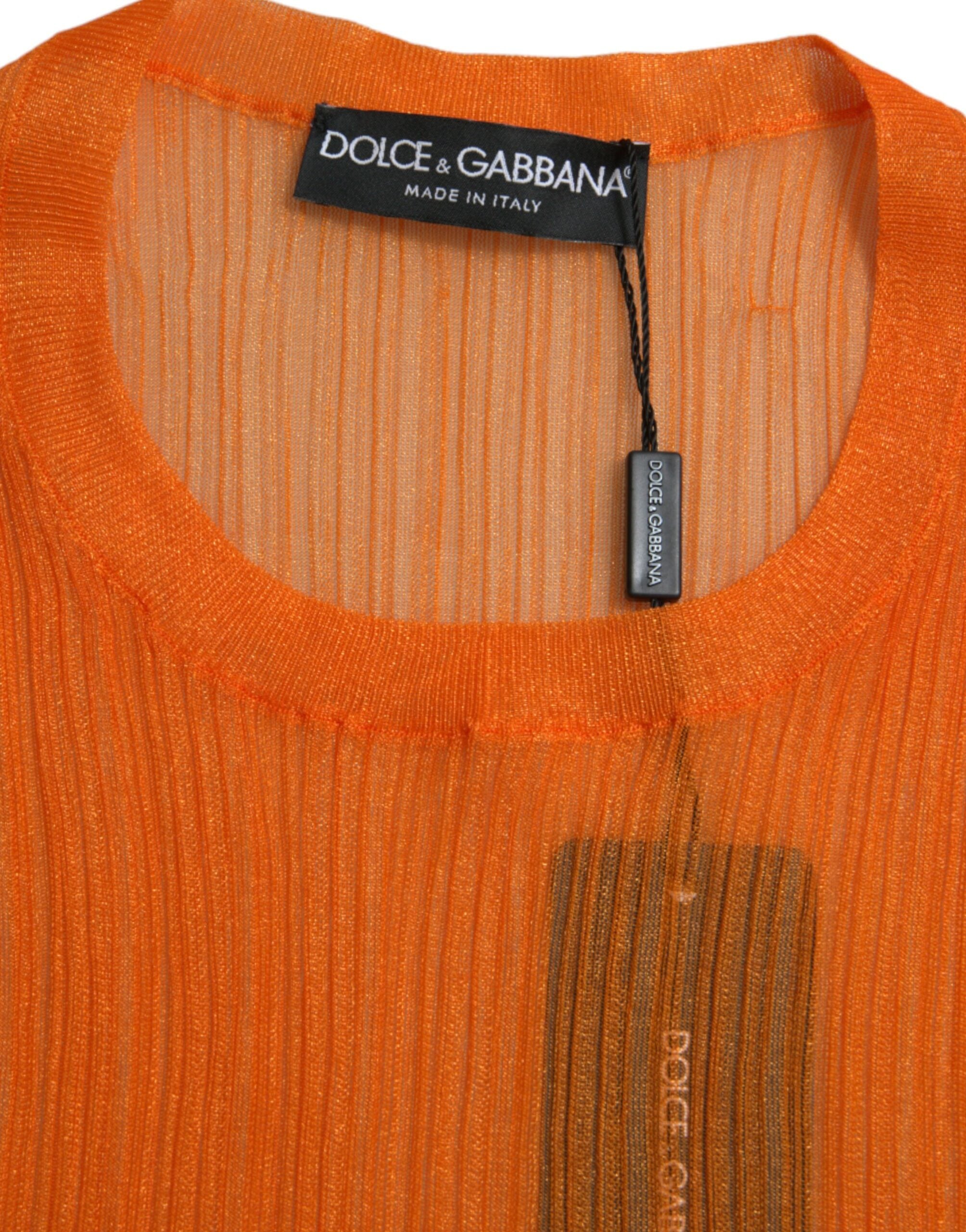 Orange See Through Crew Neck Blouse Tank Top - ventzia