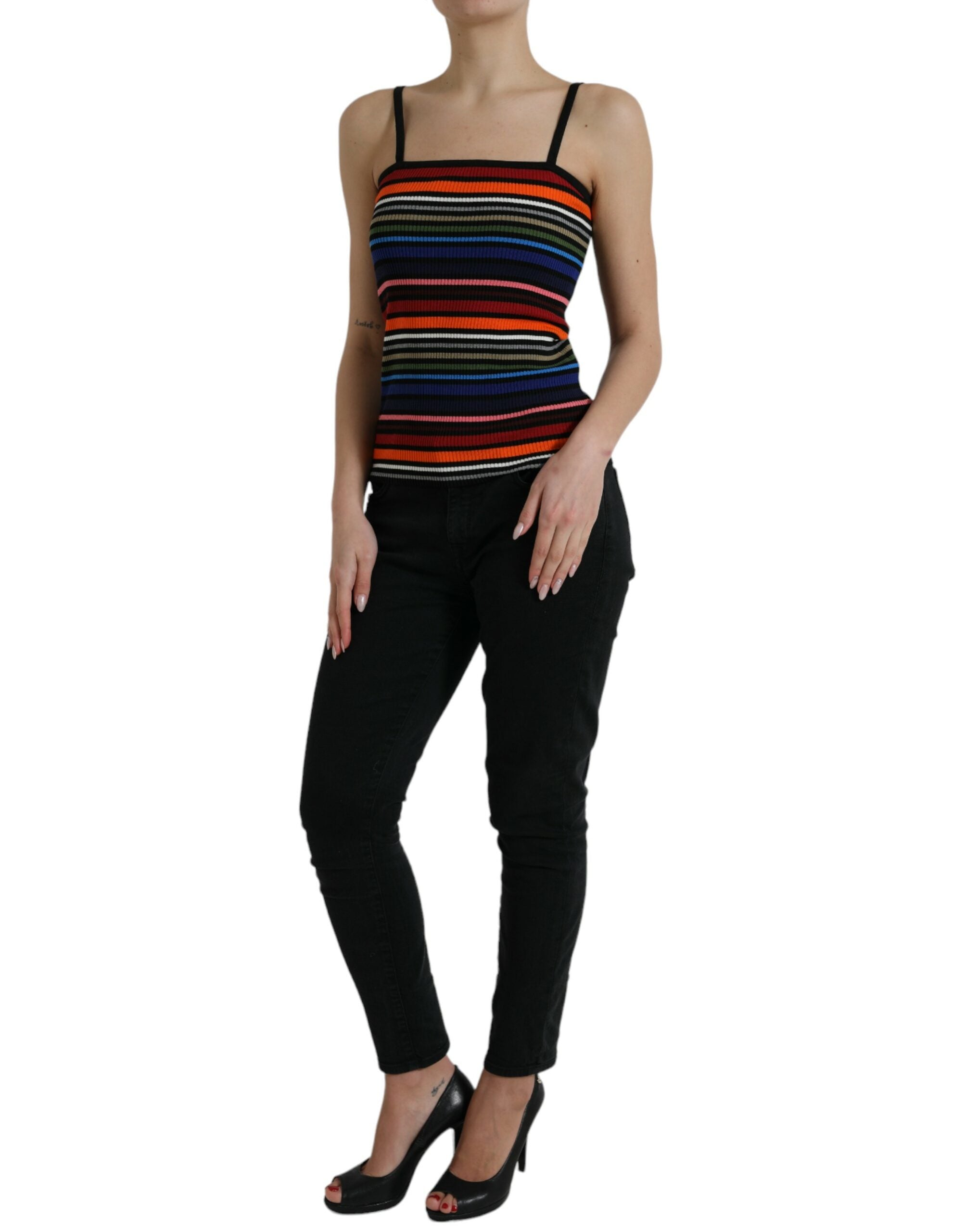 Multicolor Stripes Spaghetti Strap Tank Top - ventzia