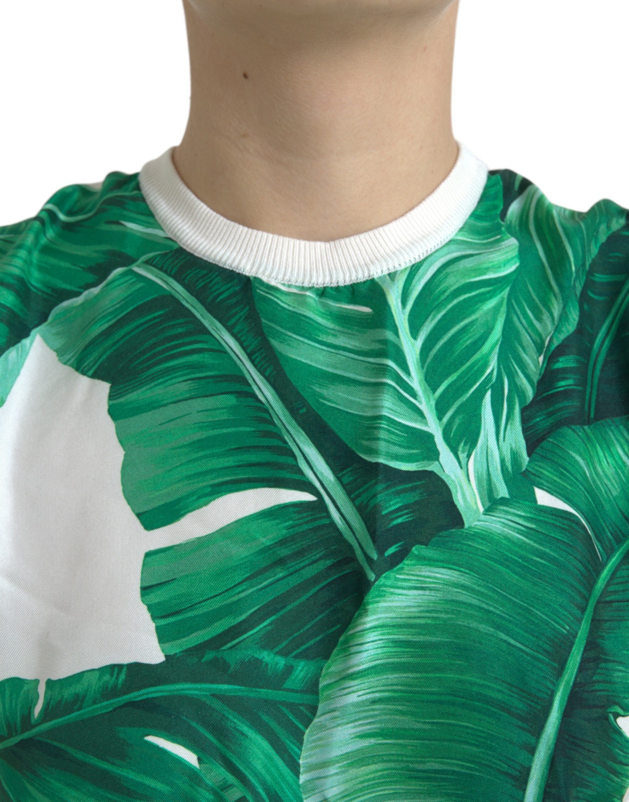 White Banana Leaf Print Crew Neck Tank Top - ventzia