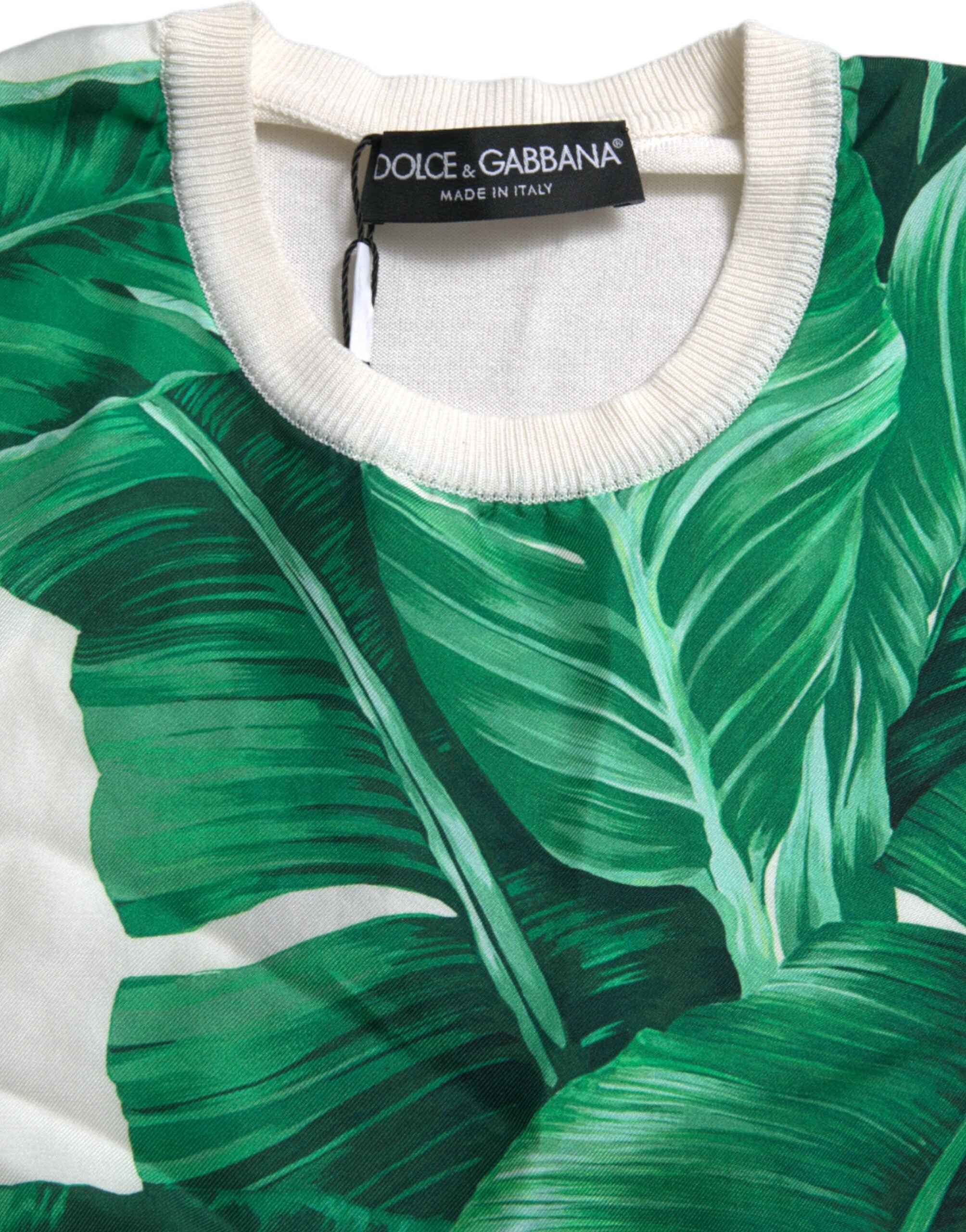 White Banana Leaf Print Crew Neck Tank Top - ventzia