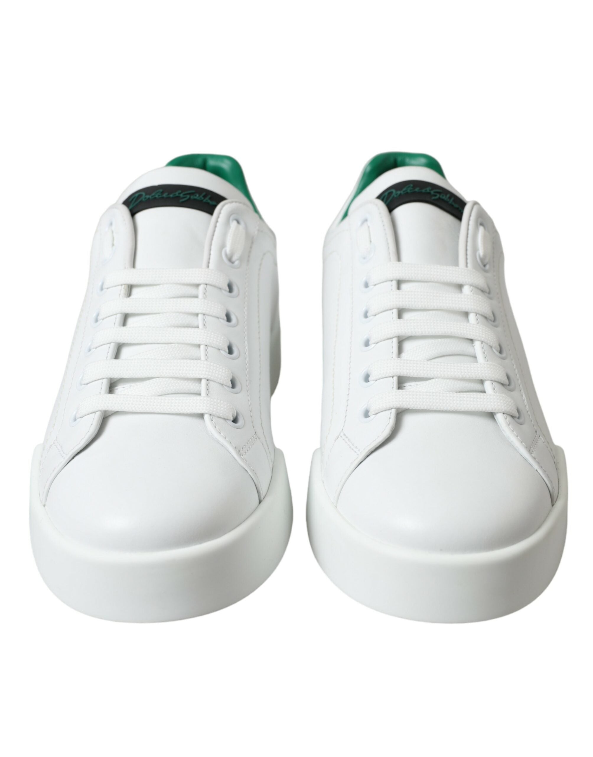 White Green Leather Portofino Sneakers Shoes - ventzia