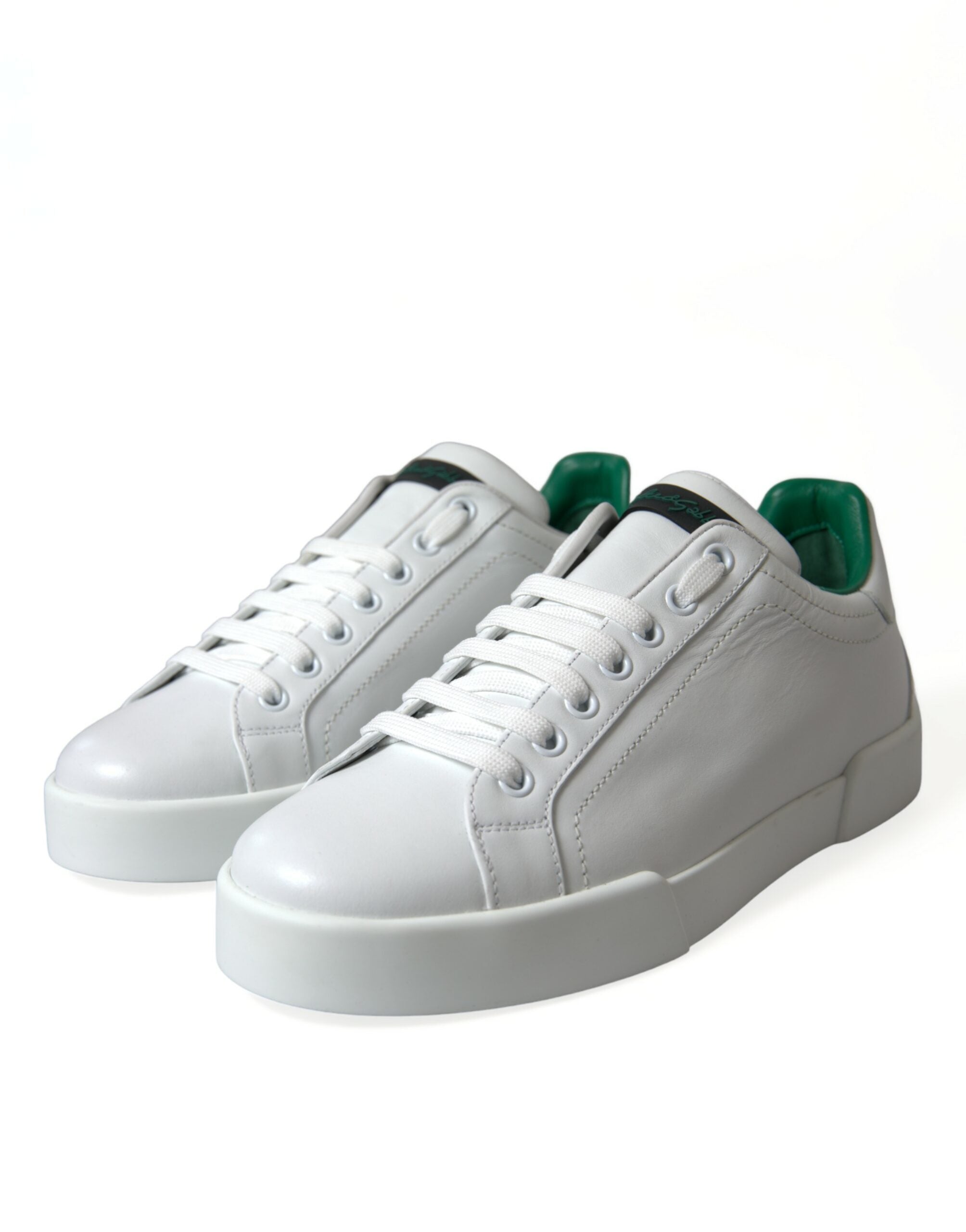 White Green Leather Portofino Sneakers Shoes - ventzia