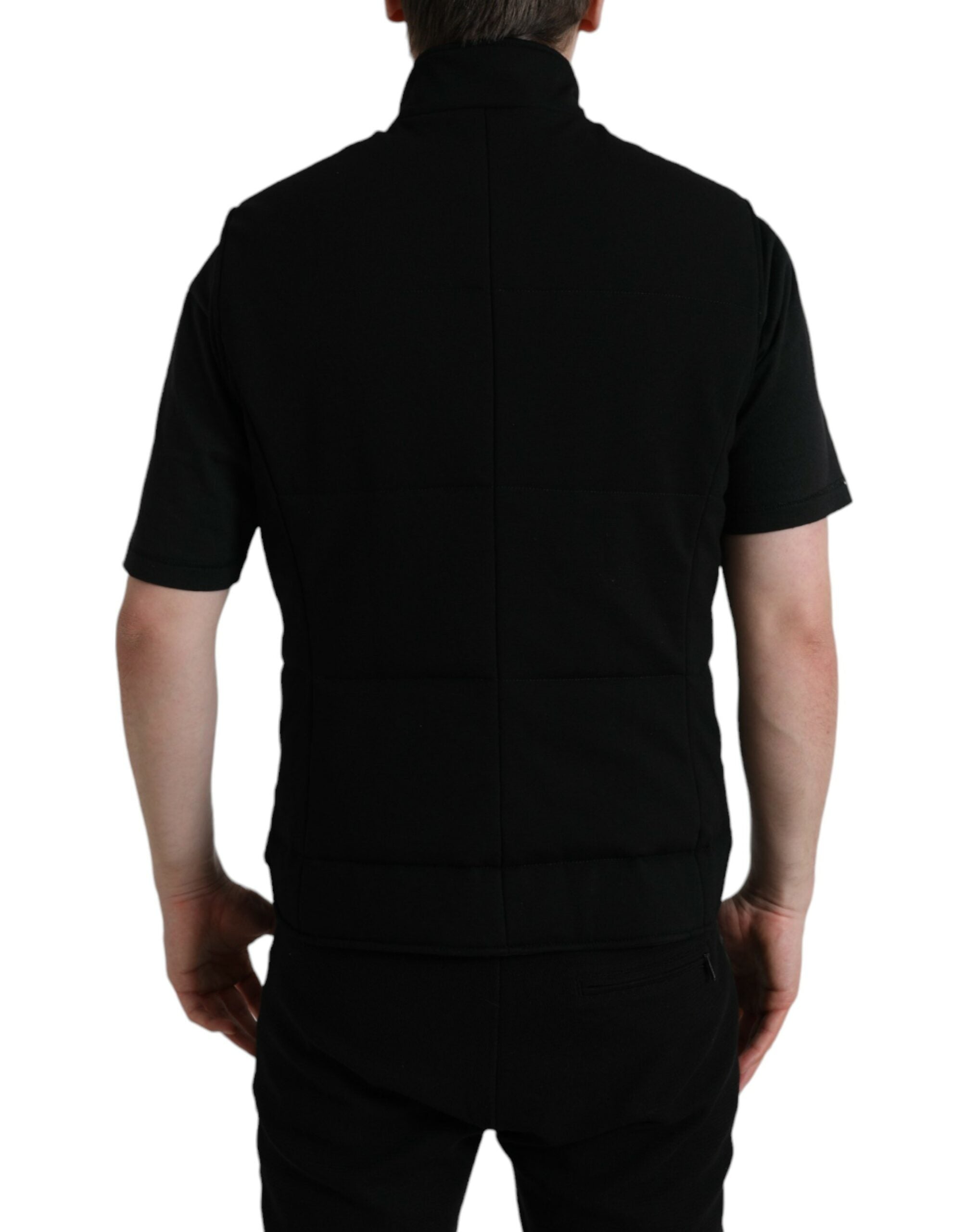 Black Rayon Buttoned Vest Logo Jacket - ventzia