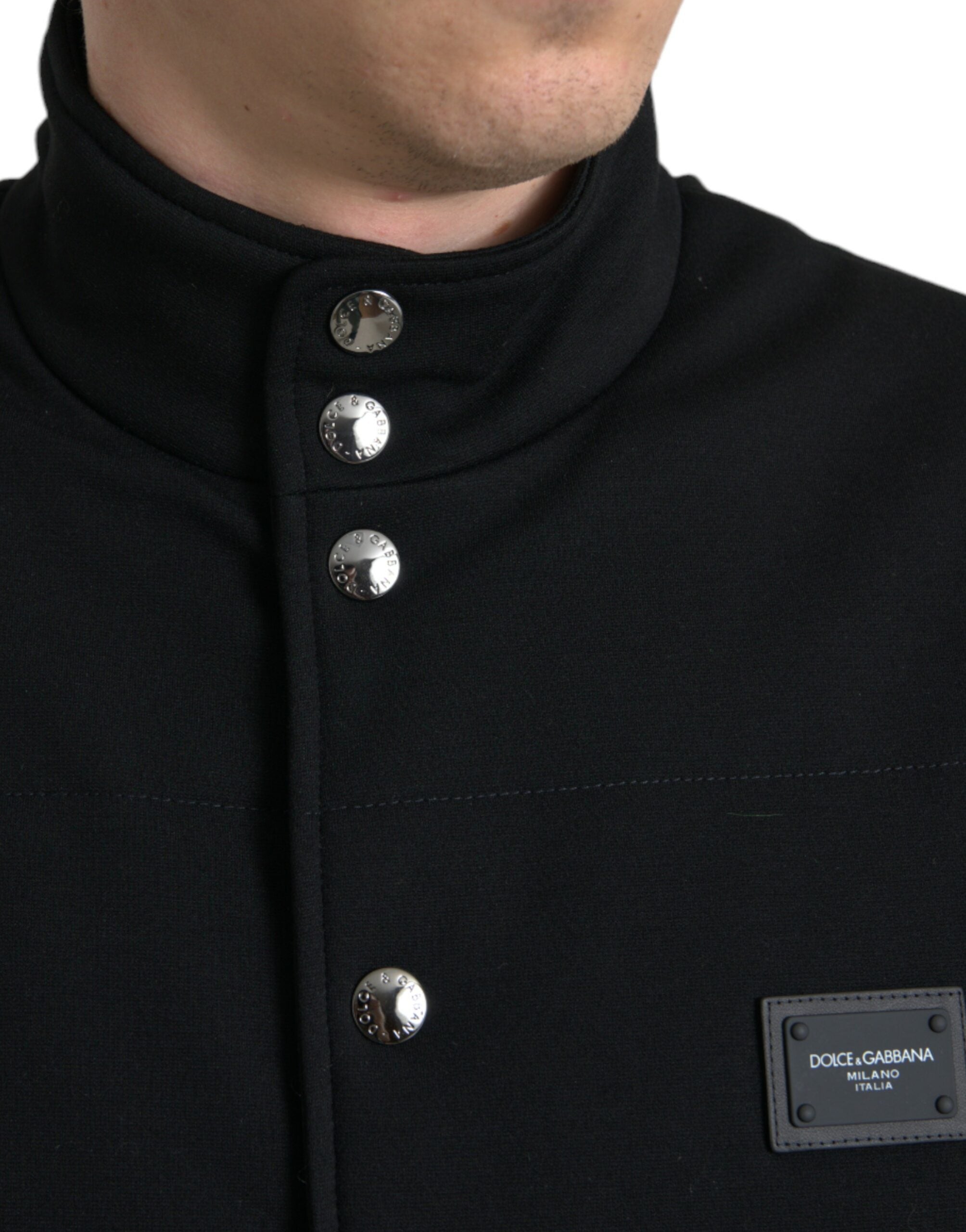 Black Rayon Buttoned Vest Logo Jacket - ventzia