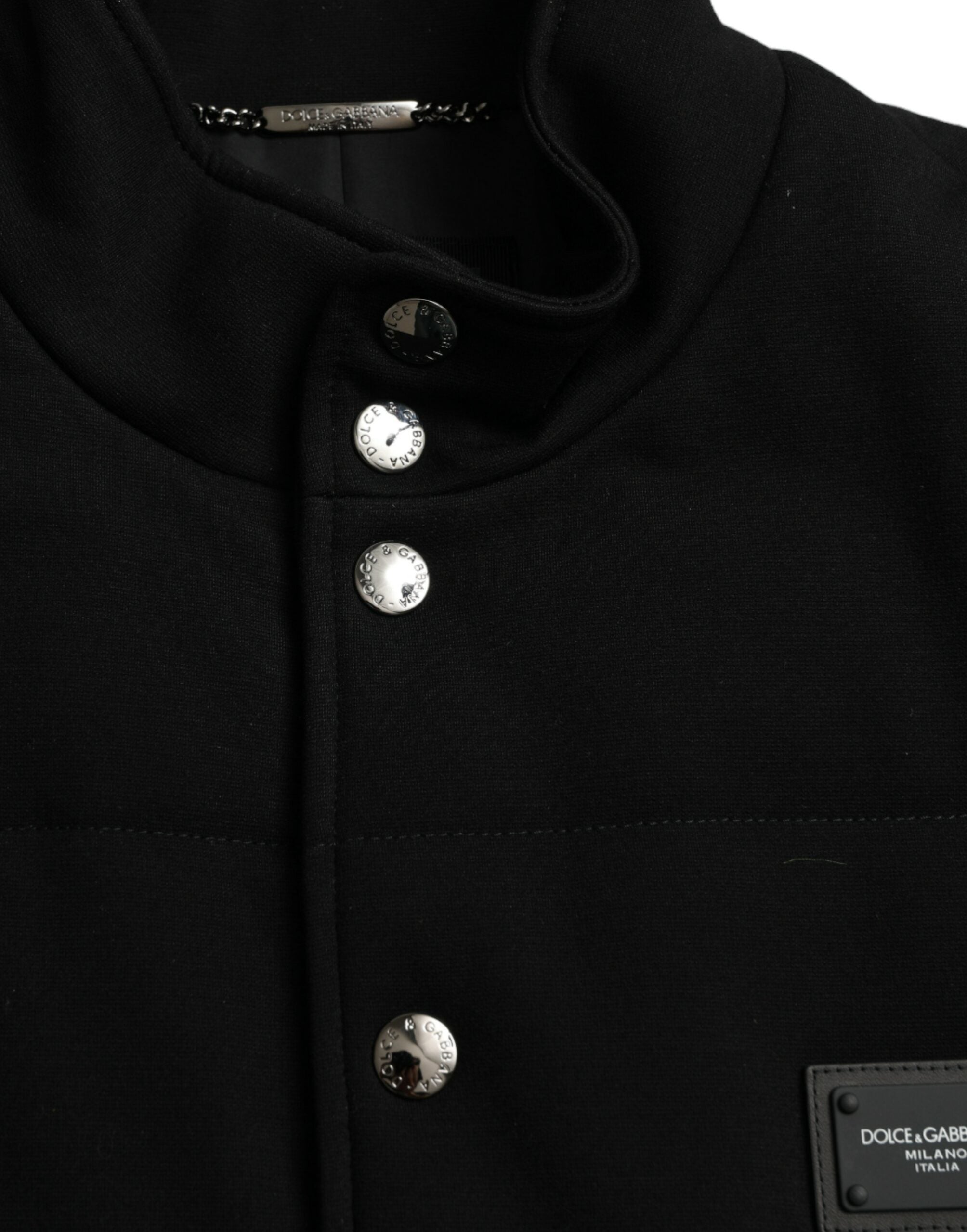 Black Rayon Buttoned Vest Logo Jacket - ventzia