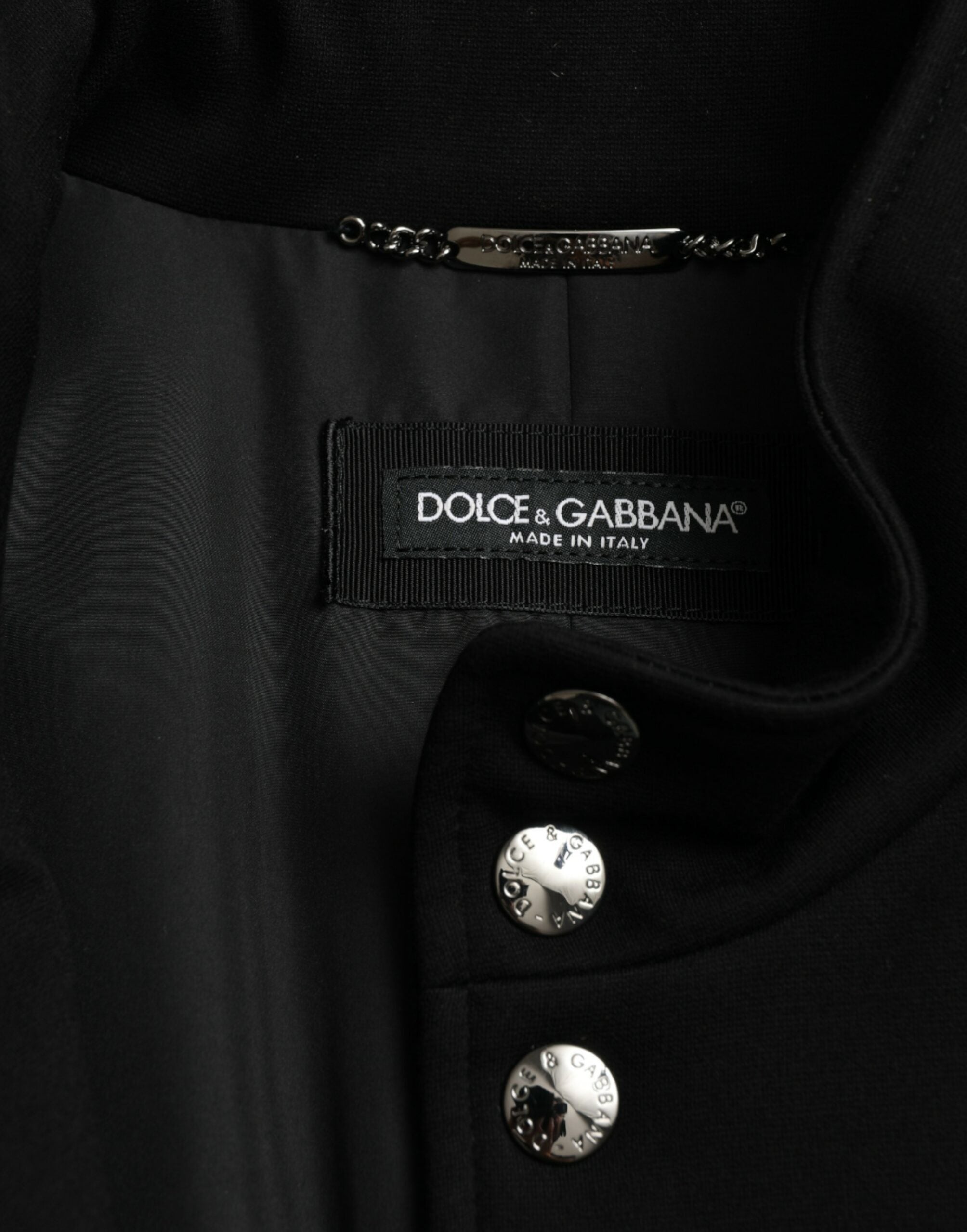 Black Rayon Buttoned Vest Logo Jacket - ventzia