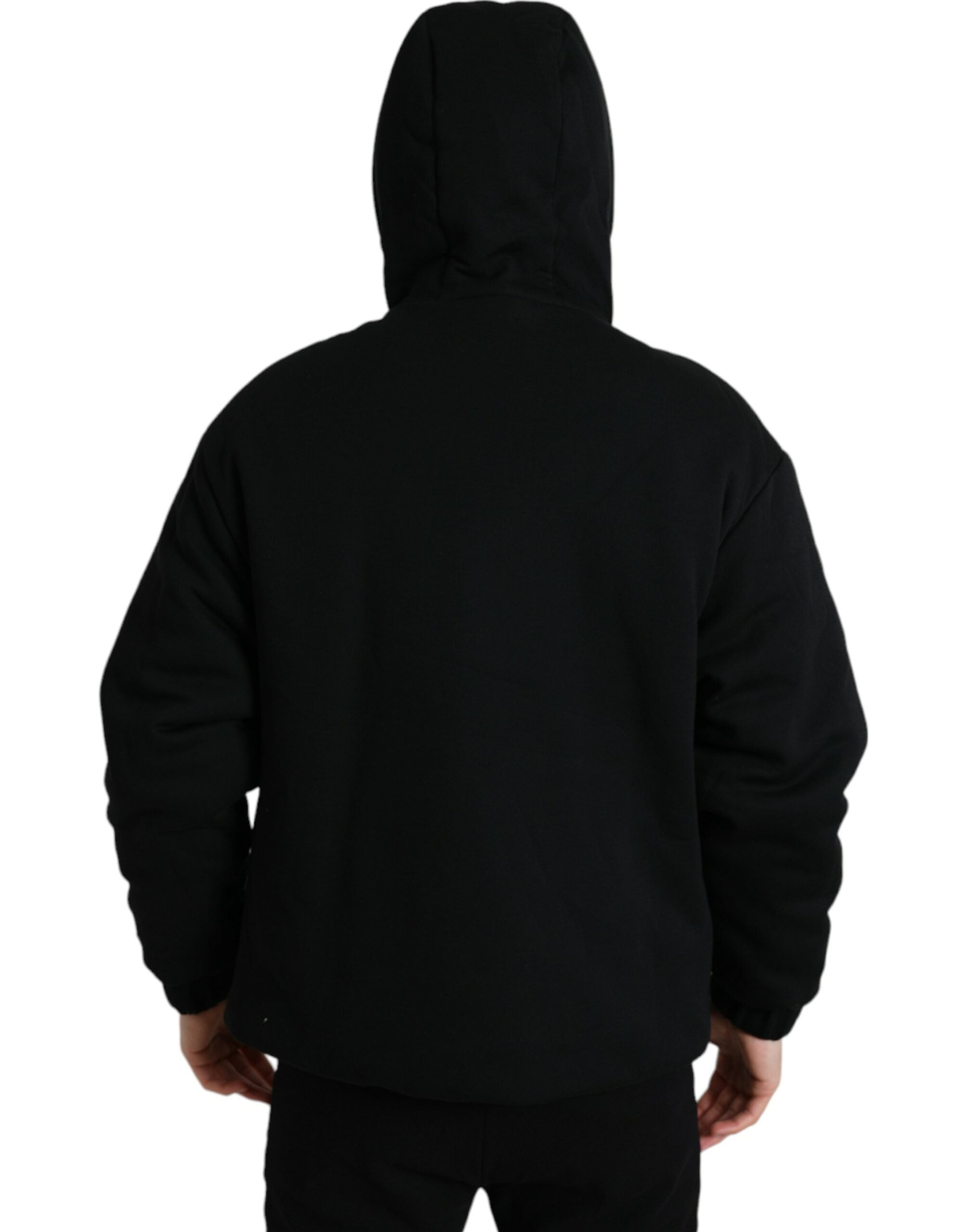 Black Cotton Hooded Logo Bomber Jacket - ventzia