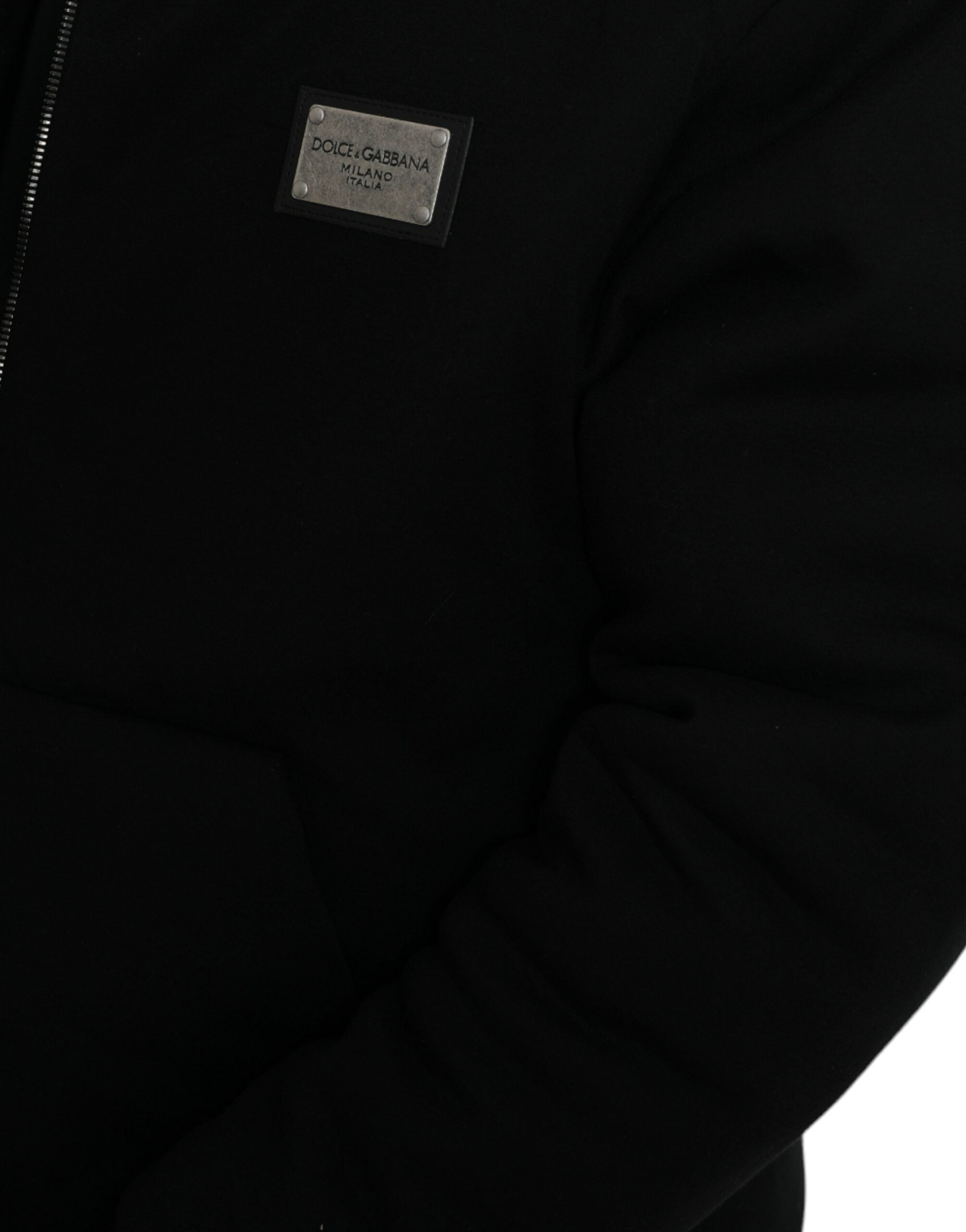 Black Cotton Hooded Logo Bomber Jacket - ventzia