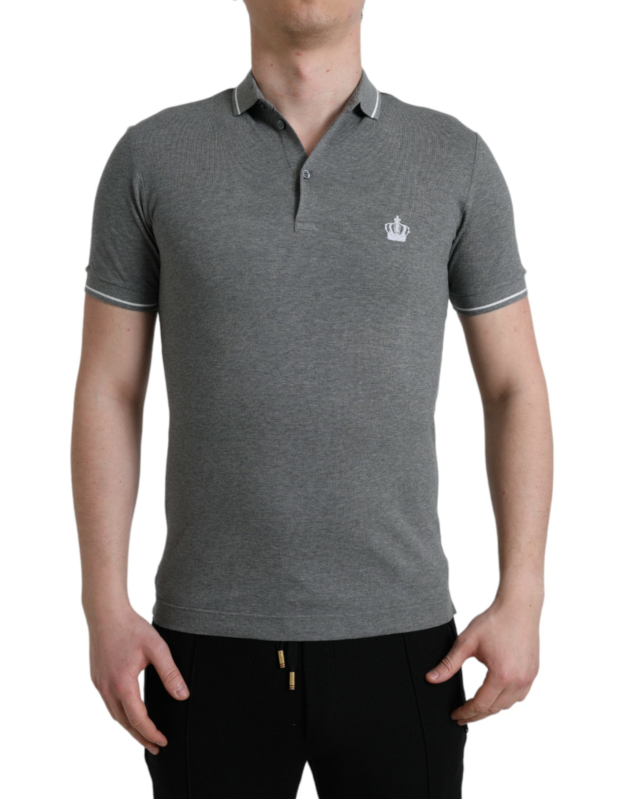 Gray Collared Short Sleeve Crown T-shirt - ventzia