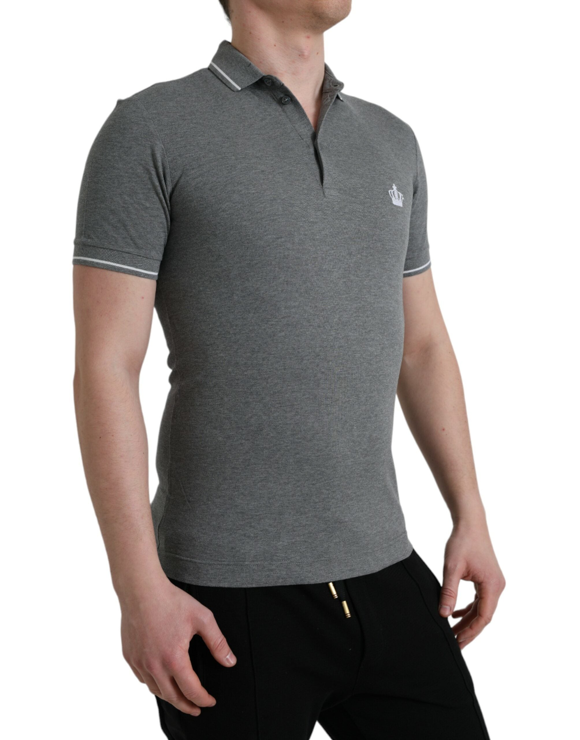 Gray Collared Short Sleeve Crown T-shirt - ventzia