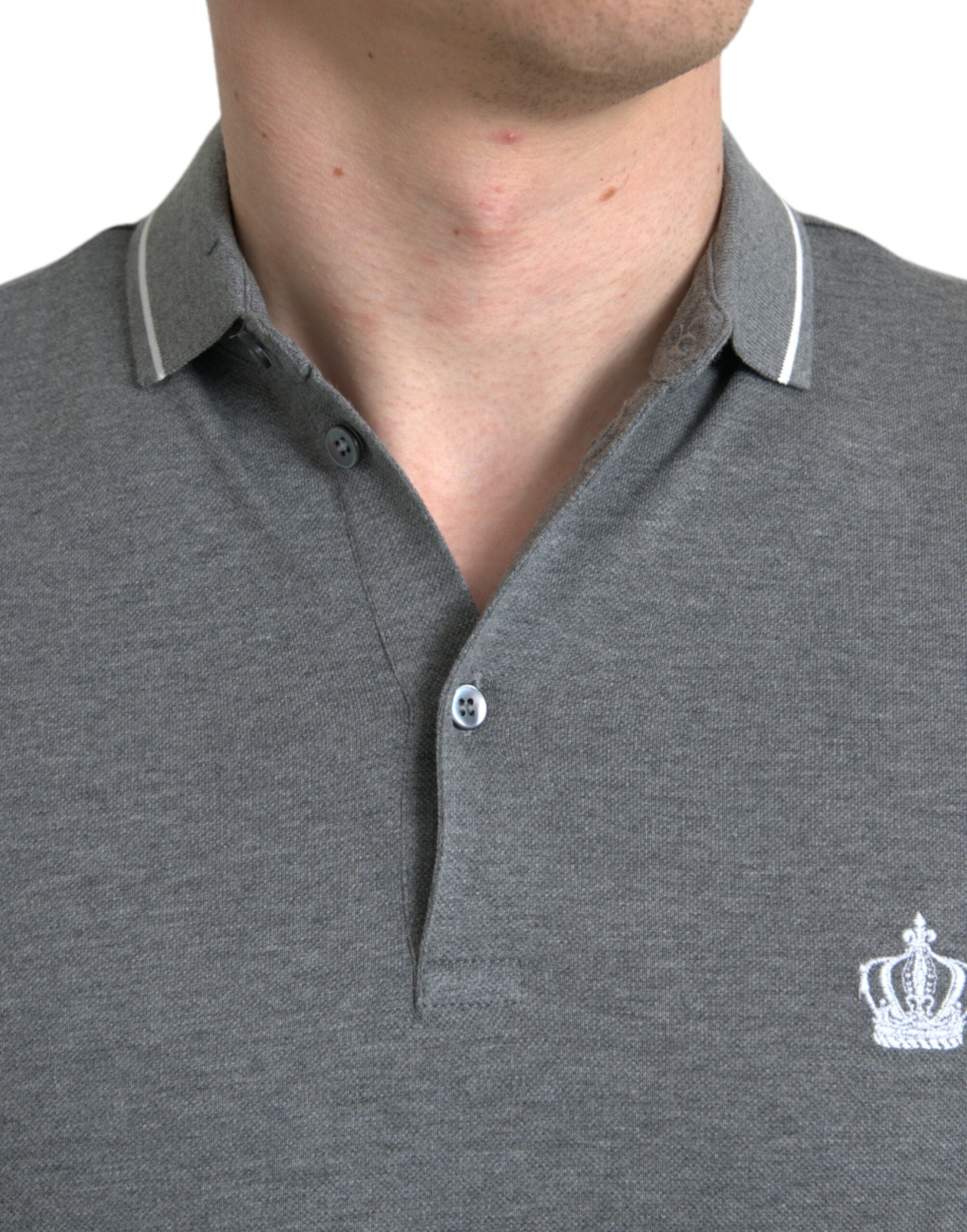 Gray Collared Short Sleeve Crown T-shirt - ventzia