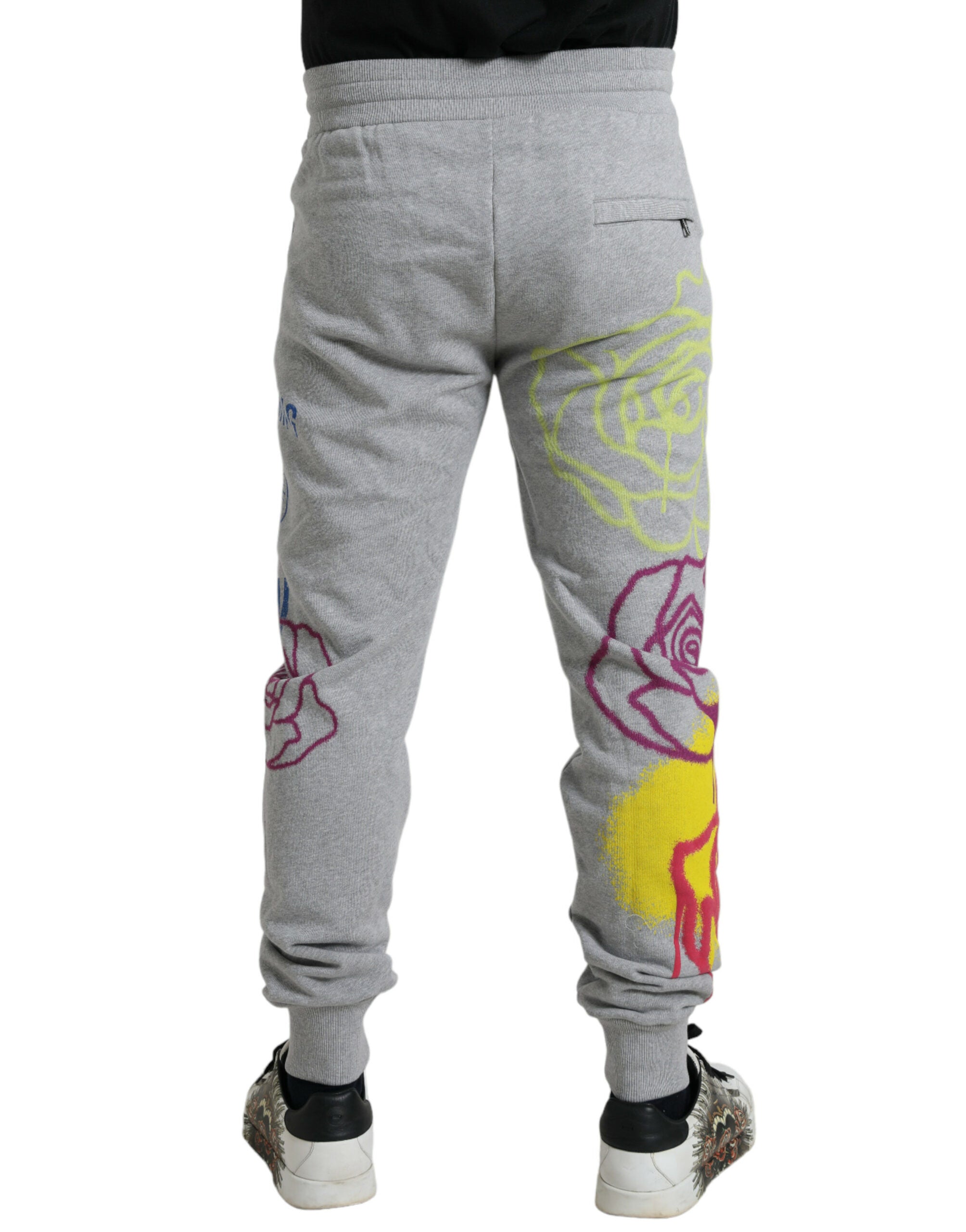 Gray Cotton Graffiti Sweatpants Jogger Pants - ventzia