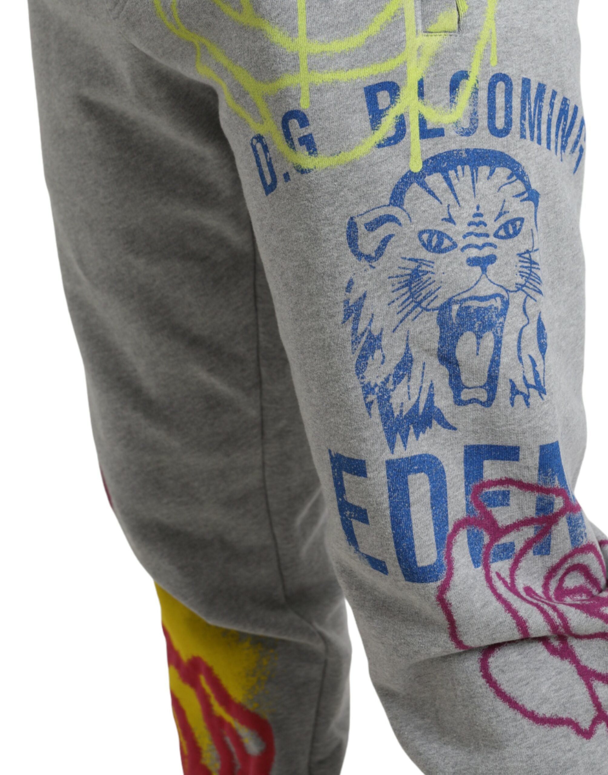 Gray Cotton Graffiti Sweatpants Jogger Pants - ventzia
