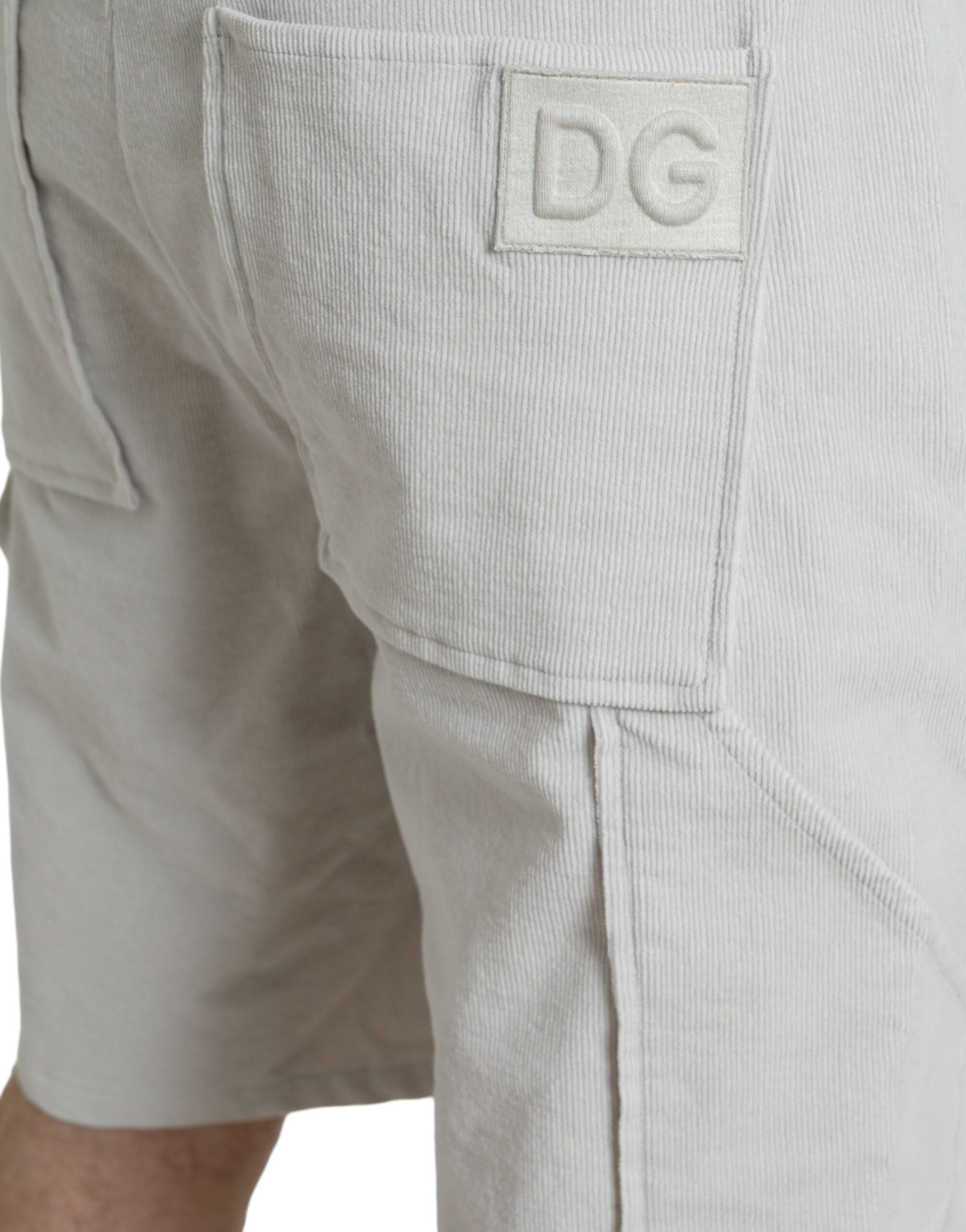 Beige Cotton Corduroy Logo Bermuda Shorts - ventzia
