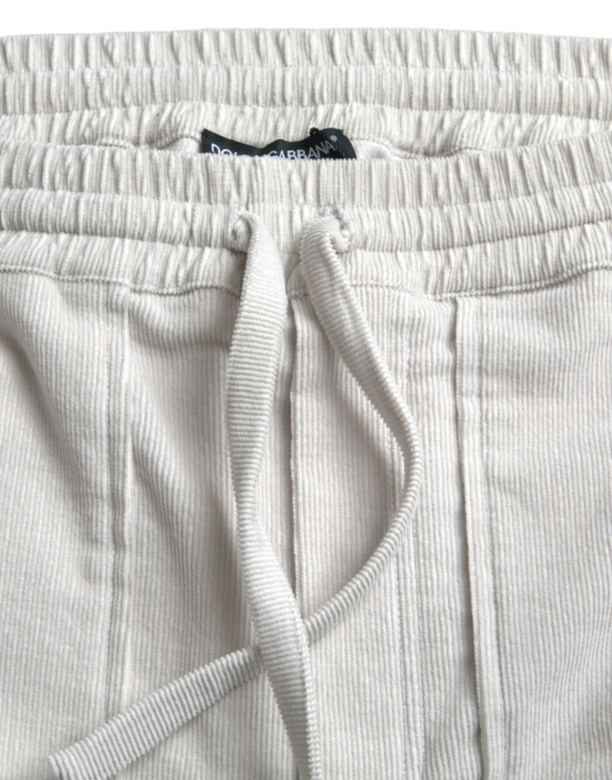 Beige Cotton Corduroy Logo Bermuda Shorts - ventzia