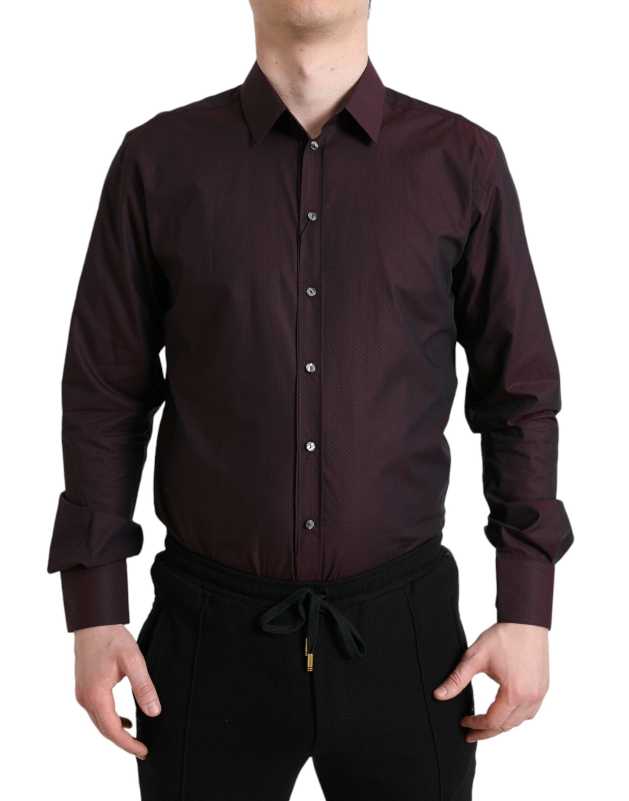 Maroon Jacquard Formal Dress MARTINI Shirt - ventzia